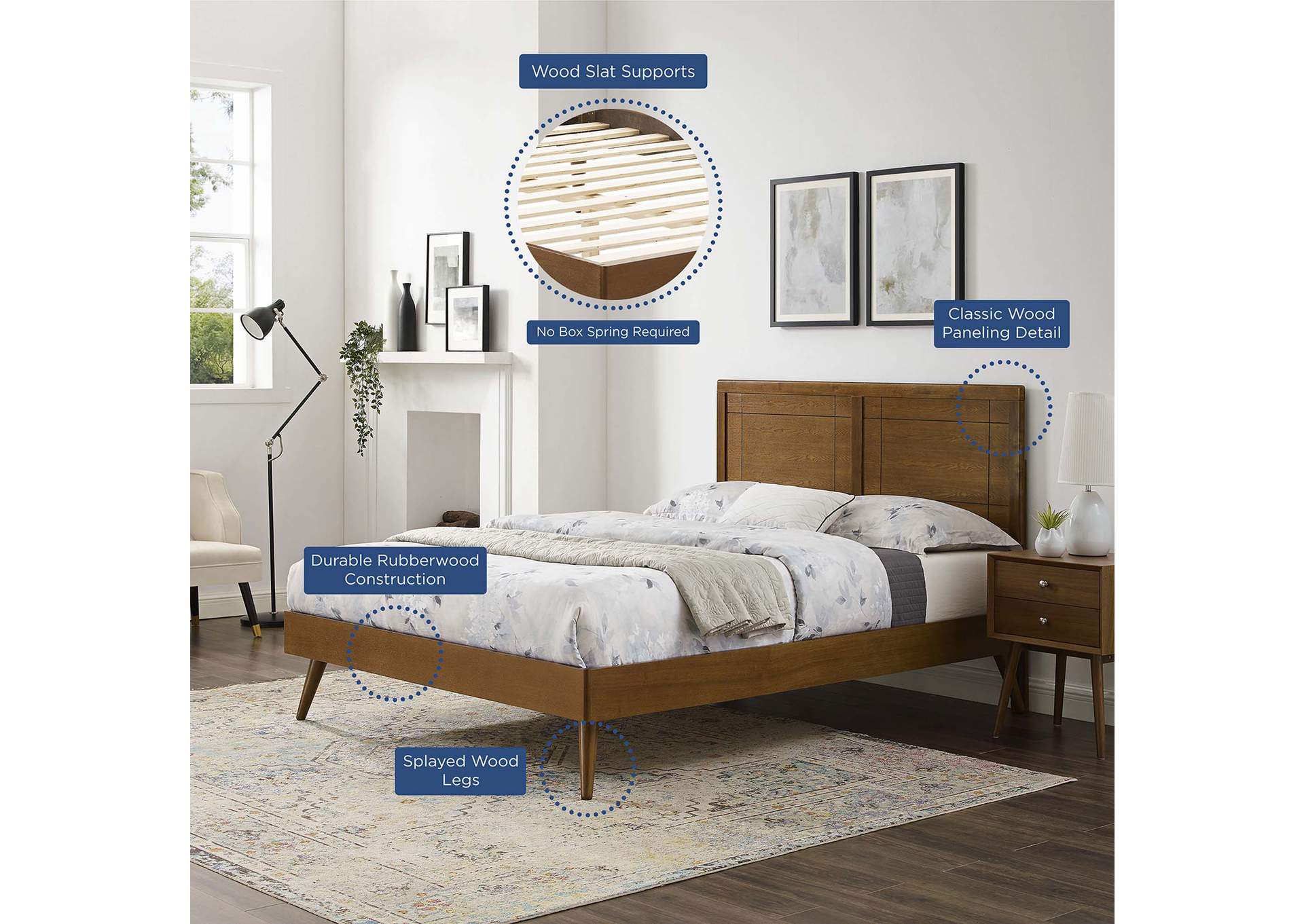 Walnut Marlee Queen Wood Platform Bed With Splayed Legs,Modway