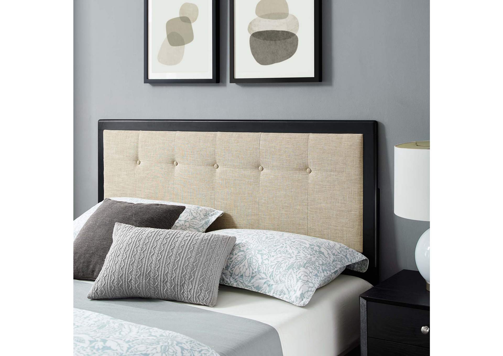 Black Beige Willow Queen Wood Platform Bed With Splayed Legs,Modway