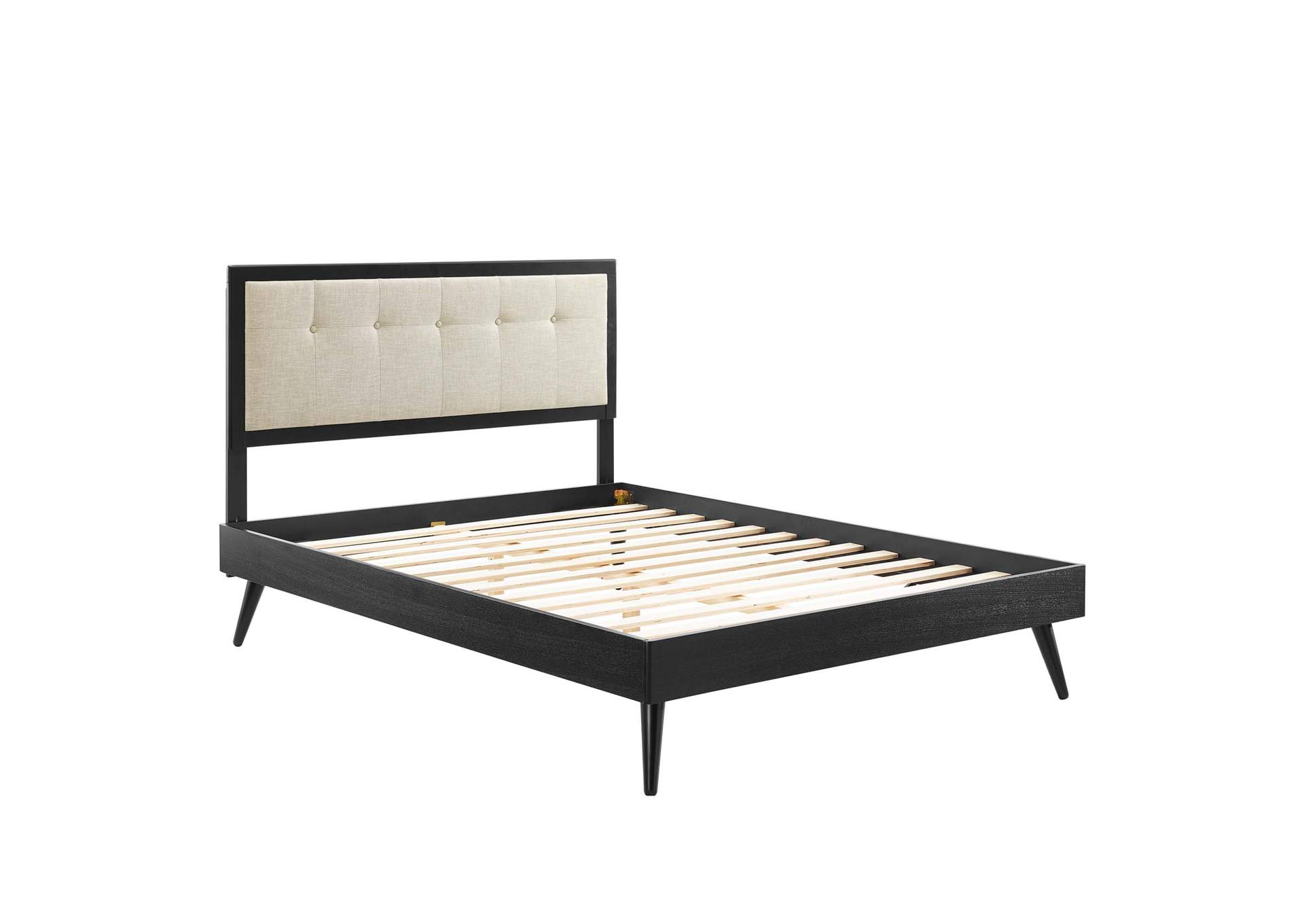 Black Beige Willow Queen Wood Platform Bed With Splayed Legs,Modway