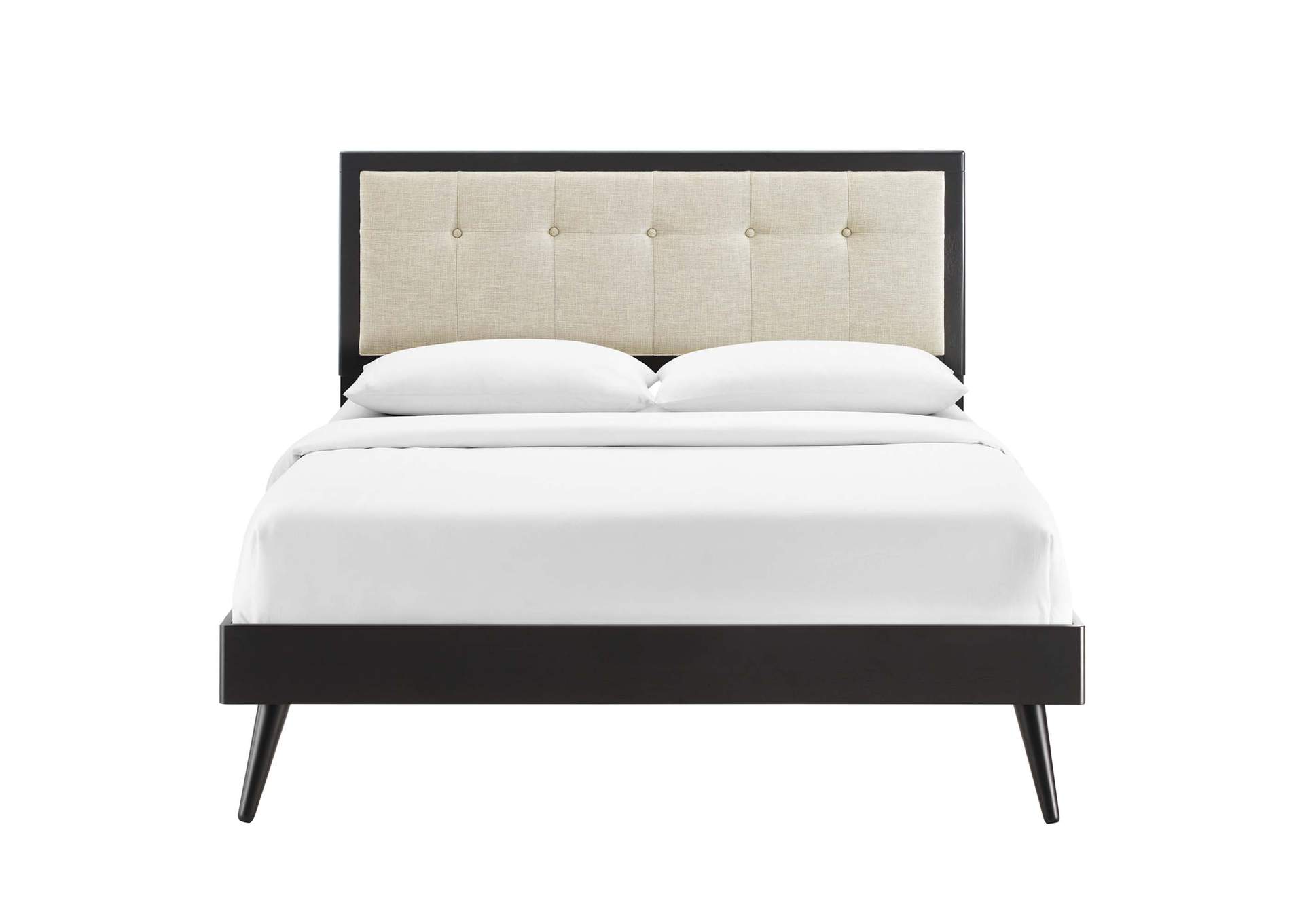 Black Beige Willow Queen Wood Platform Bed With Splayed Legs,Modway