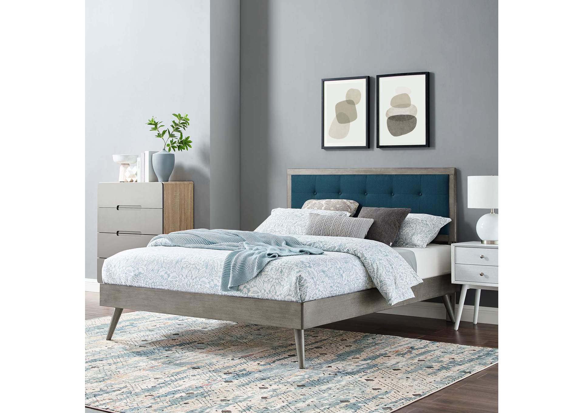 Gray Azure Willow Queen Wood Platform Bed With Splayed Legs,Modway
