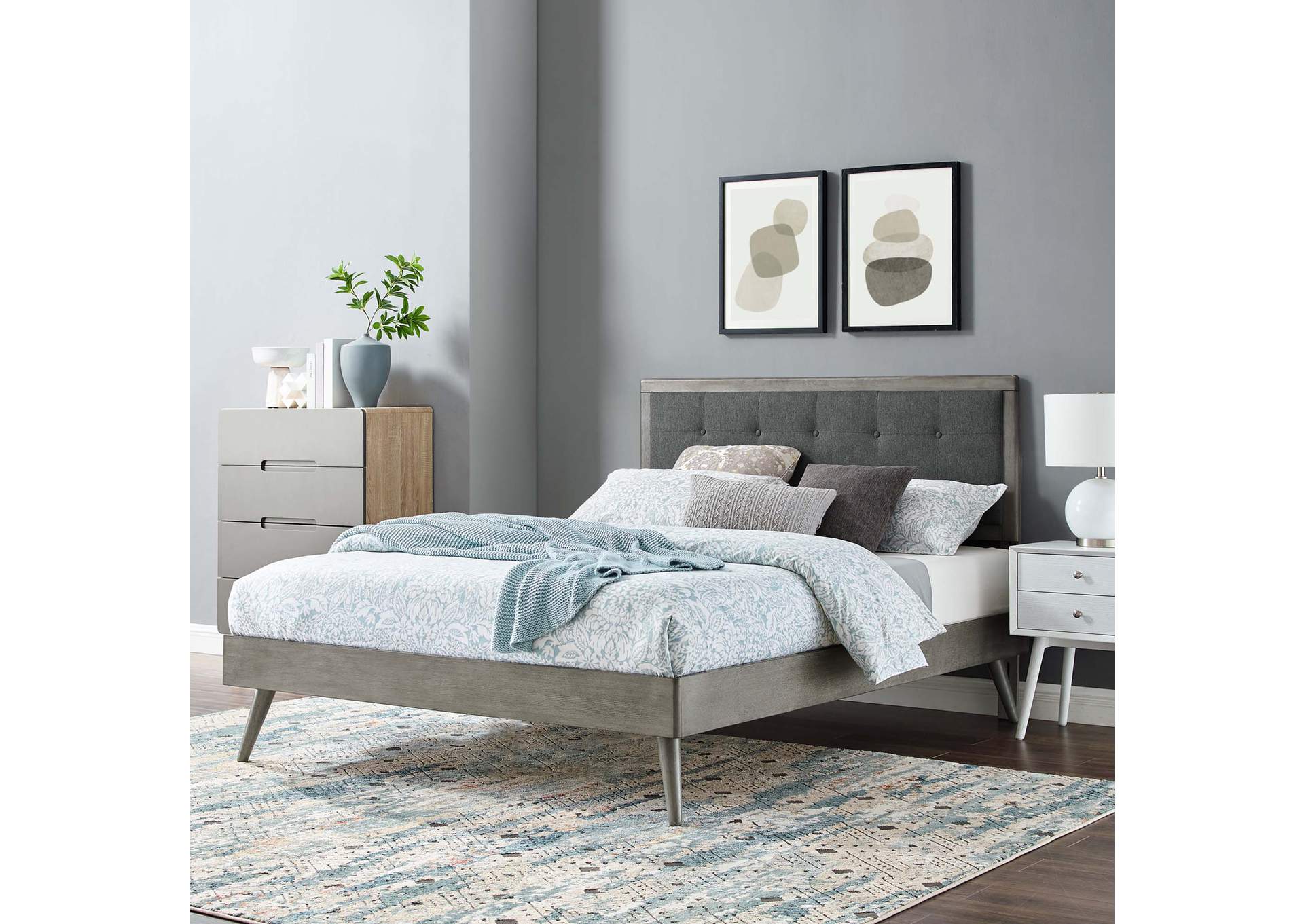 Gray Charcoal Willow Queen Wood Platform Bed With Splayed Legs,Modway