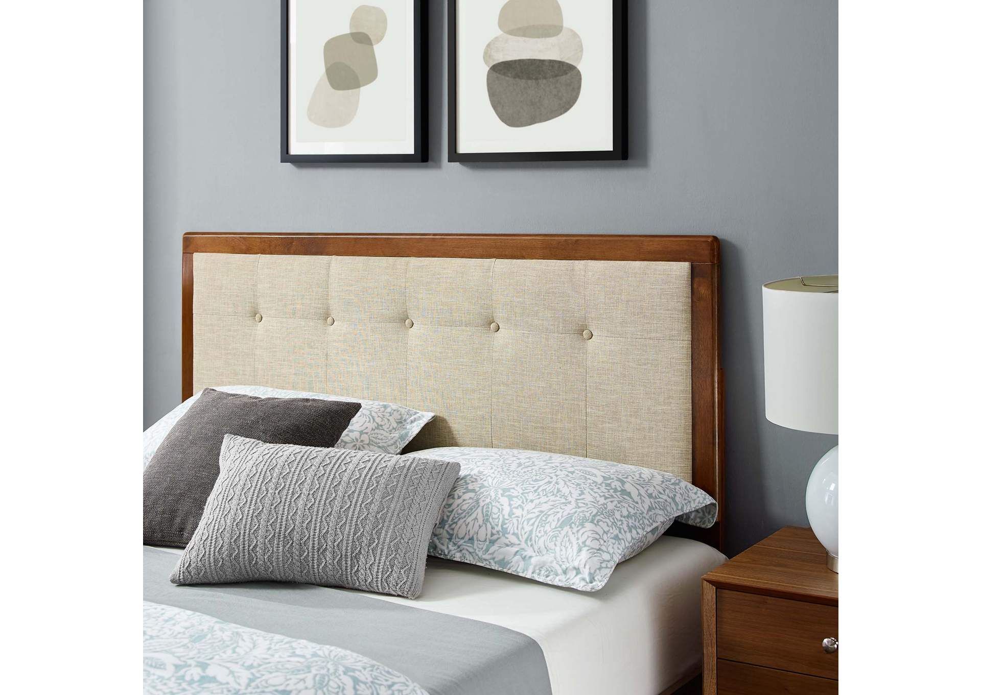 Walnut Beige Willow Queen Wood Platform Bed With Splayed Legs,Modway