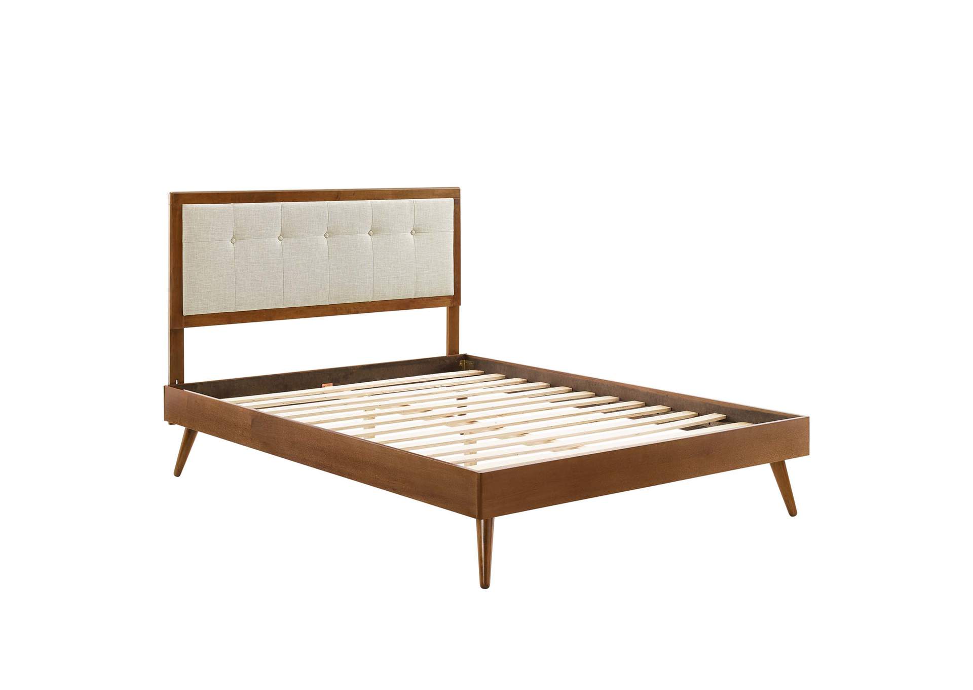 Walnut Beige Willow Queen Wood Platform Bed With Splayed Legs,Modway