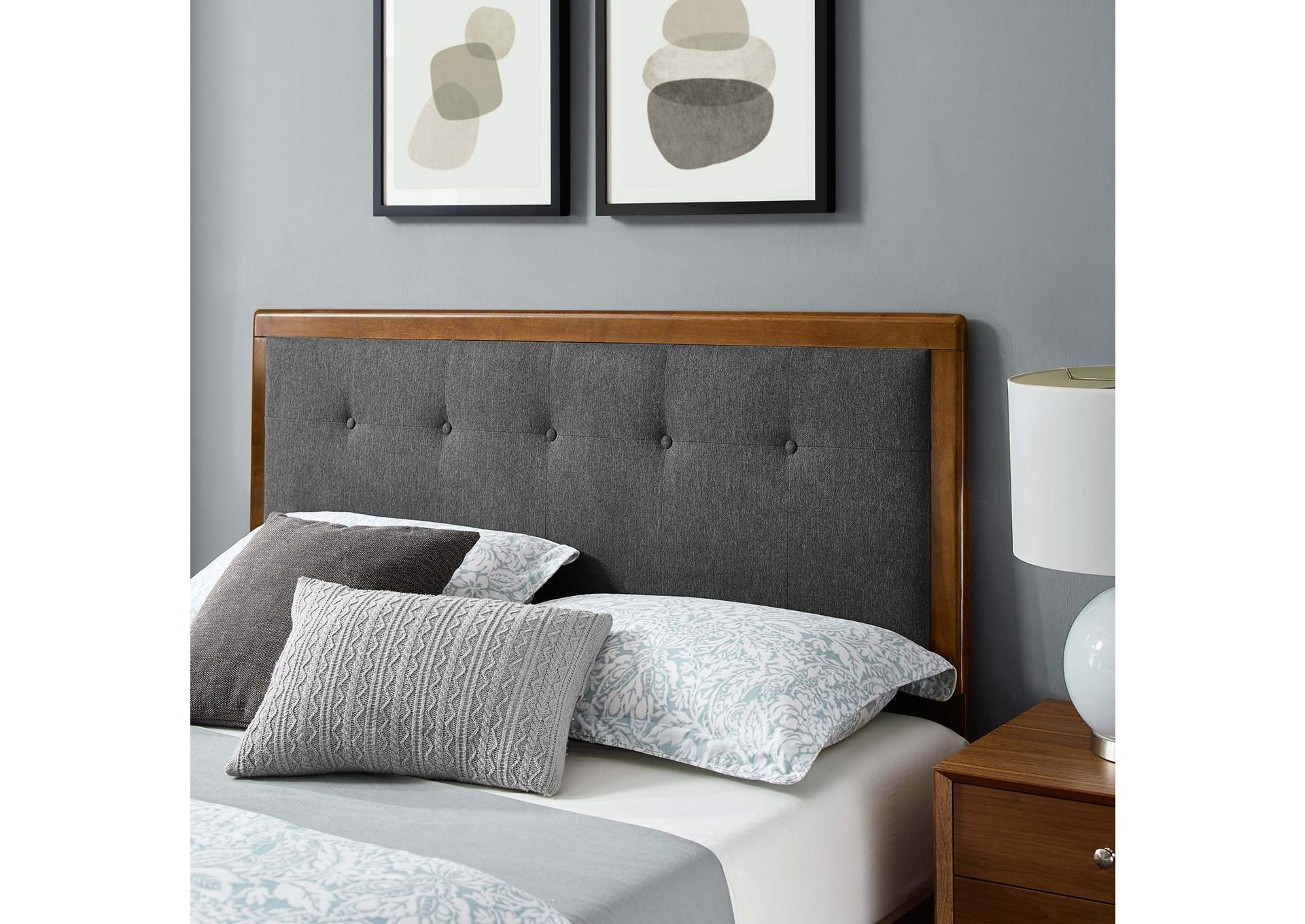Walnut Charcoal Willow Queen Wood Platform Bed With Splayed Legs,Modway