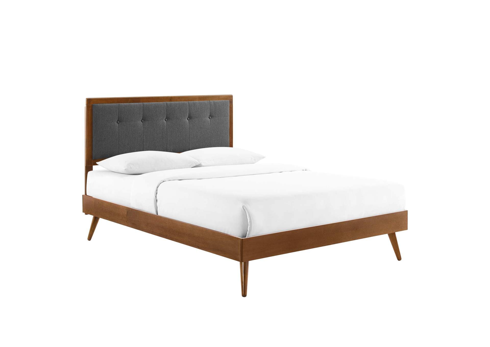 Walnut Charcoal Willow Queen Wood Platform Bed With Splayed Legs,Modway