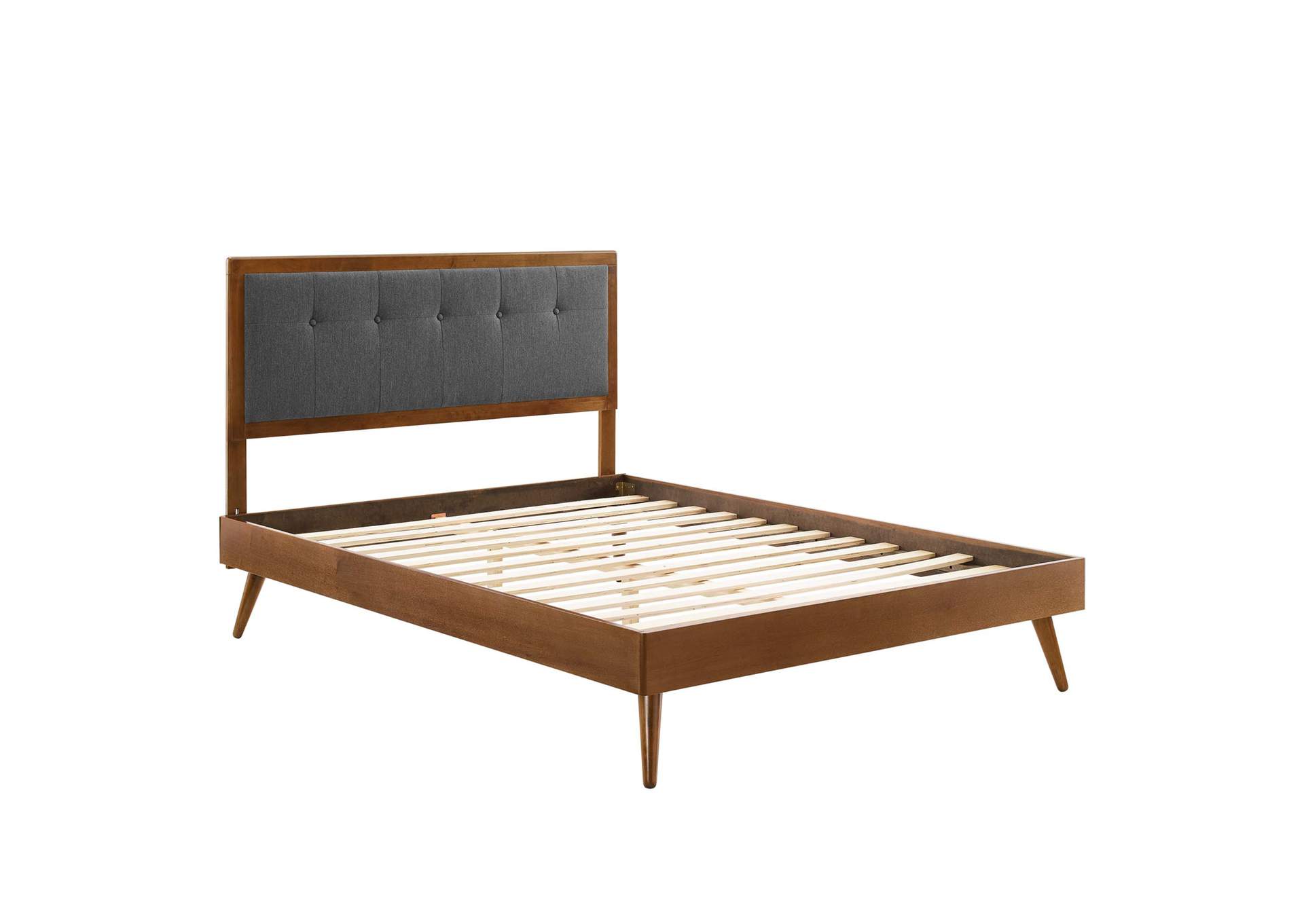 Walnut Charcoal Willow Queen Wood Platform Bed With Splayed Legs,Modway
