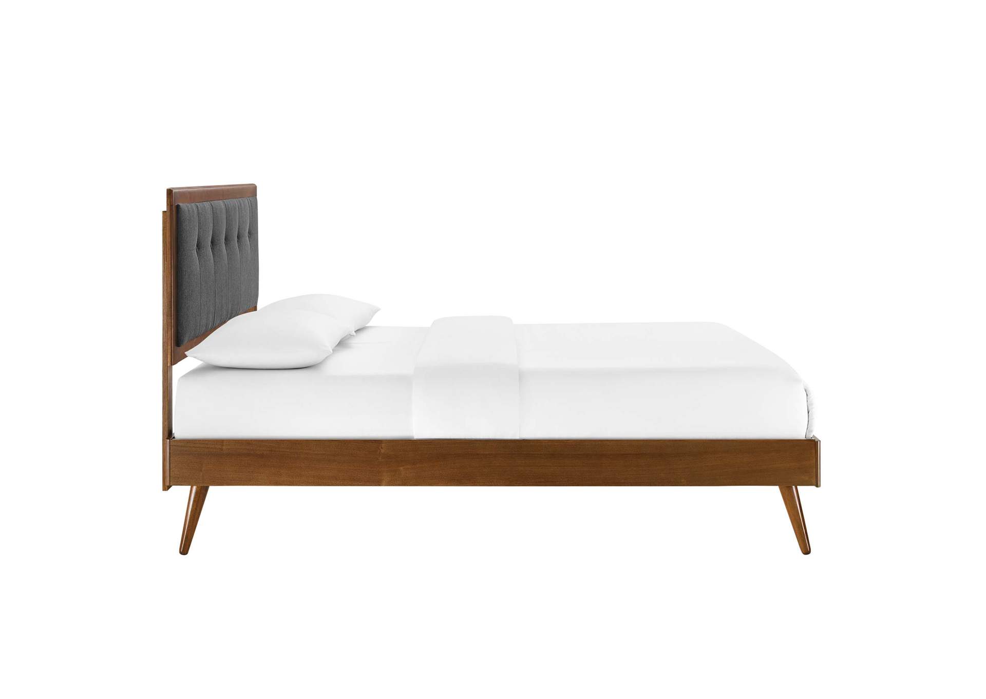 Walnut Charcoal Willow Queen Wood Platform Bed With Splayed Legs,Modway