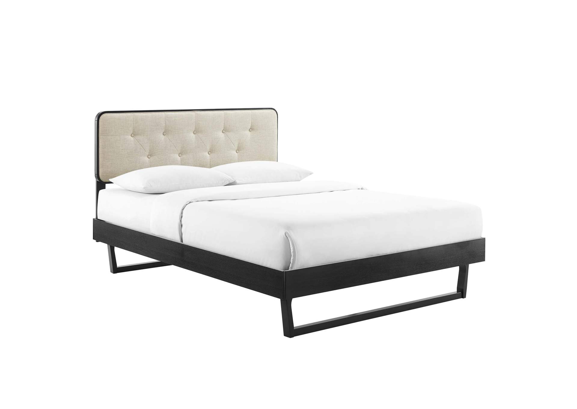 Black Beige Bridgette Queen Wood Platform Bed With Angular Frame,Modway