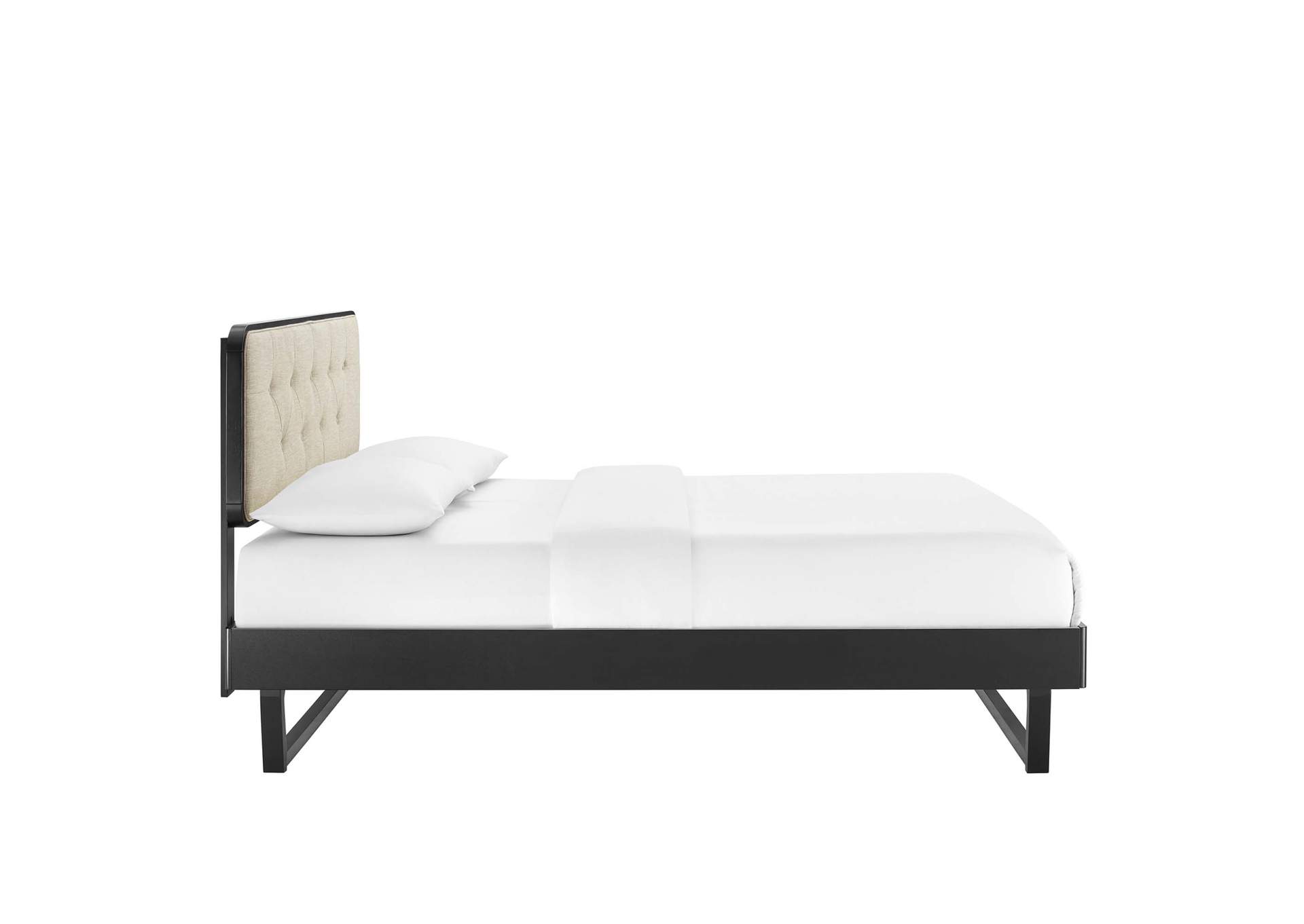 Black Beige Bridgette Queen Wood Platform Bed With Angular Frame,Modway