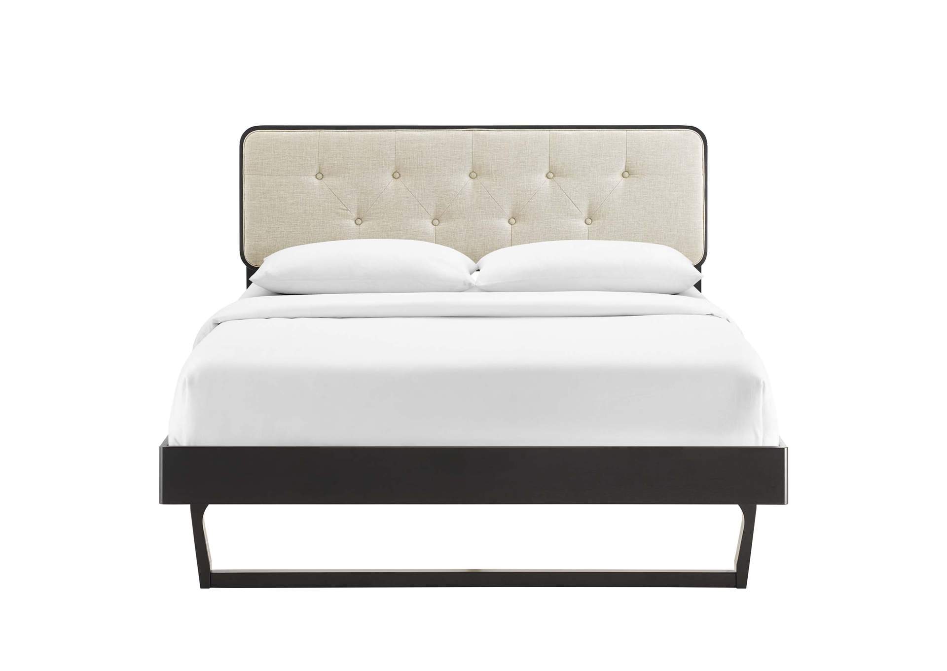 Black Beige Bridgette Queen Wood Platform Bed With Angular Frame,Modway