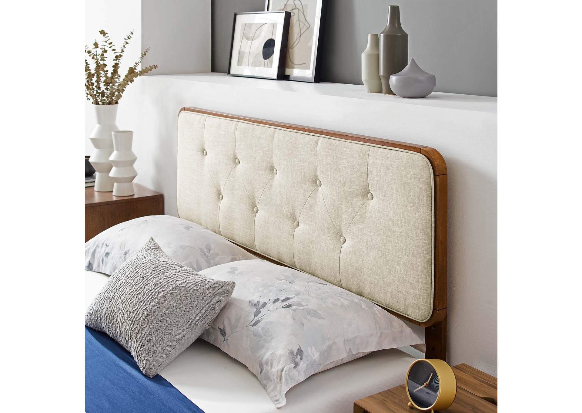 Walnut Beige Bridgette Queen Wood Platform Bed With Angular Frame,Modway