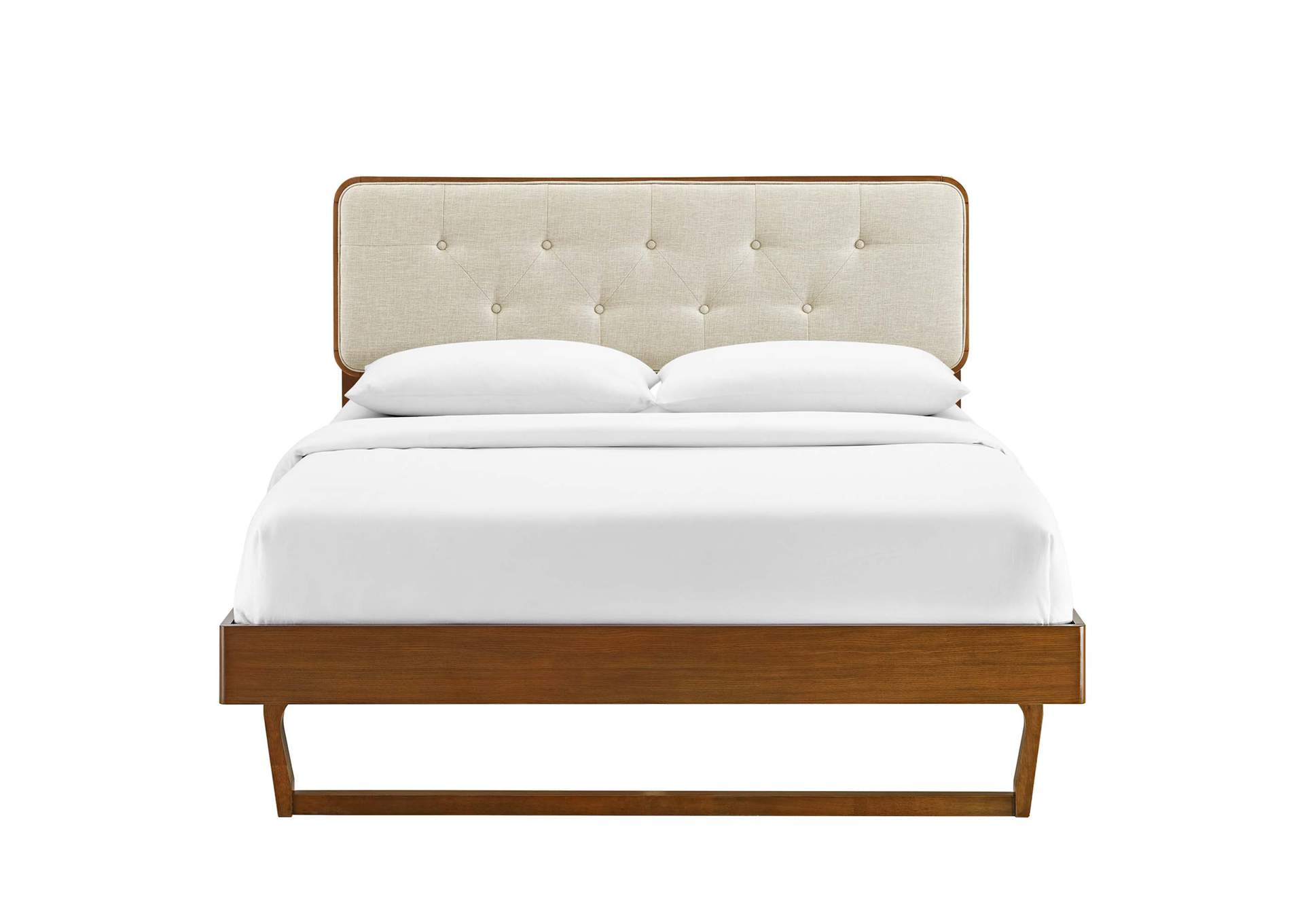 Walnut Beige Bridgette Queen Wood Platform Bed With Angular Frame,Modway