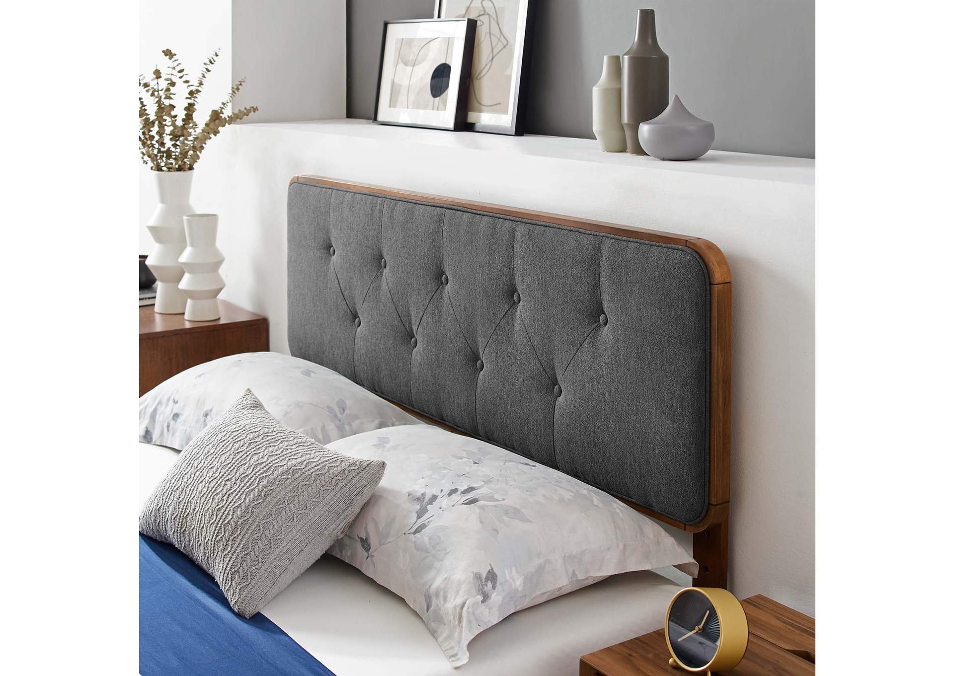 Walnut Charcoal Bridgette Queen Wood Platform Bed With Angular Frame,Modway