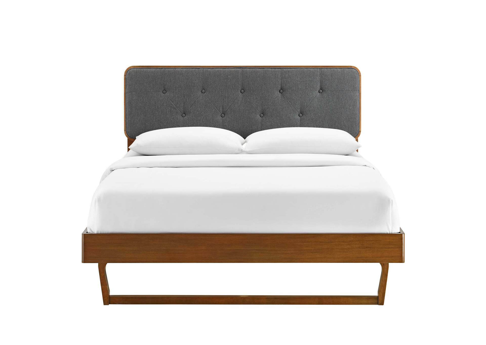 Walnut Charcoal Bridgette Queen Wood Platform Bed With Angular Frame,Modway