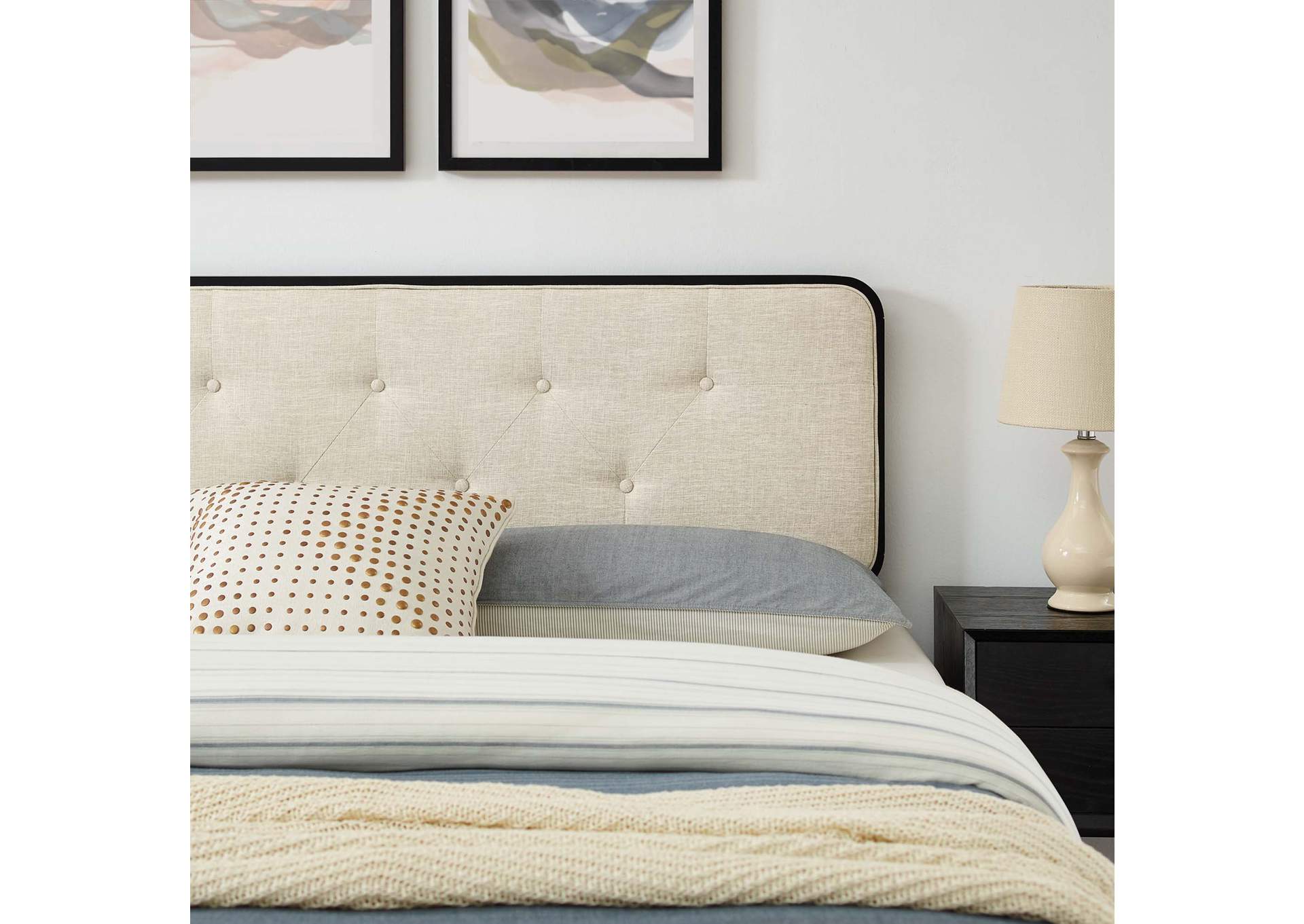 Black Beige Bridgette Queen Wood Platform Bed With Splayed Legs,Modway