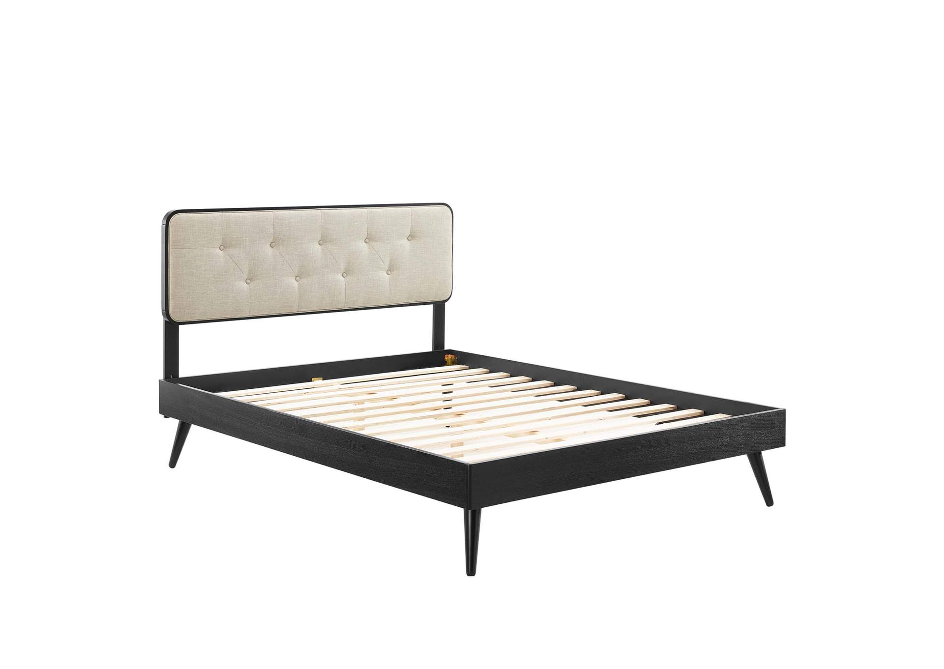 Black Beige Bridgette Queen Wood Platform Bed With Splayed Legs,Modway