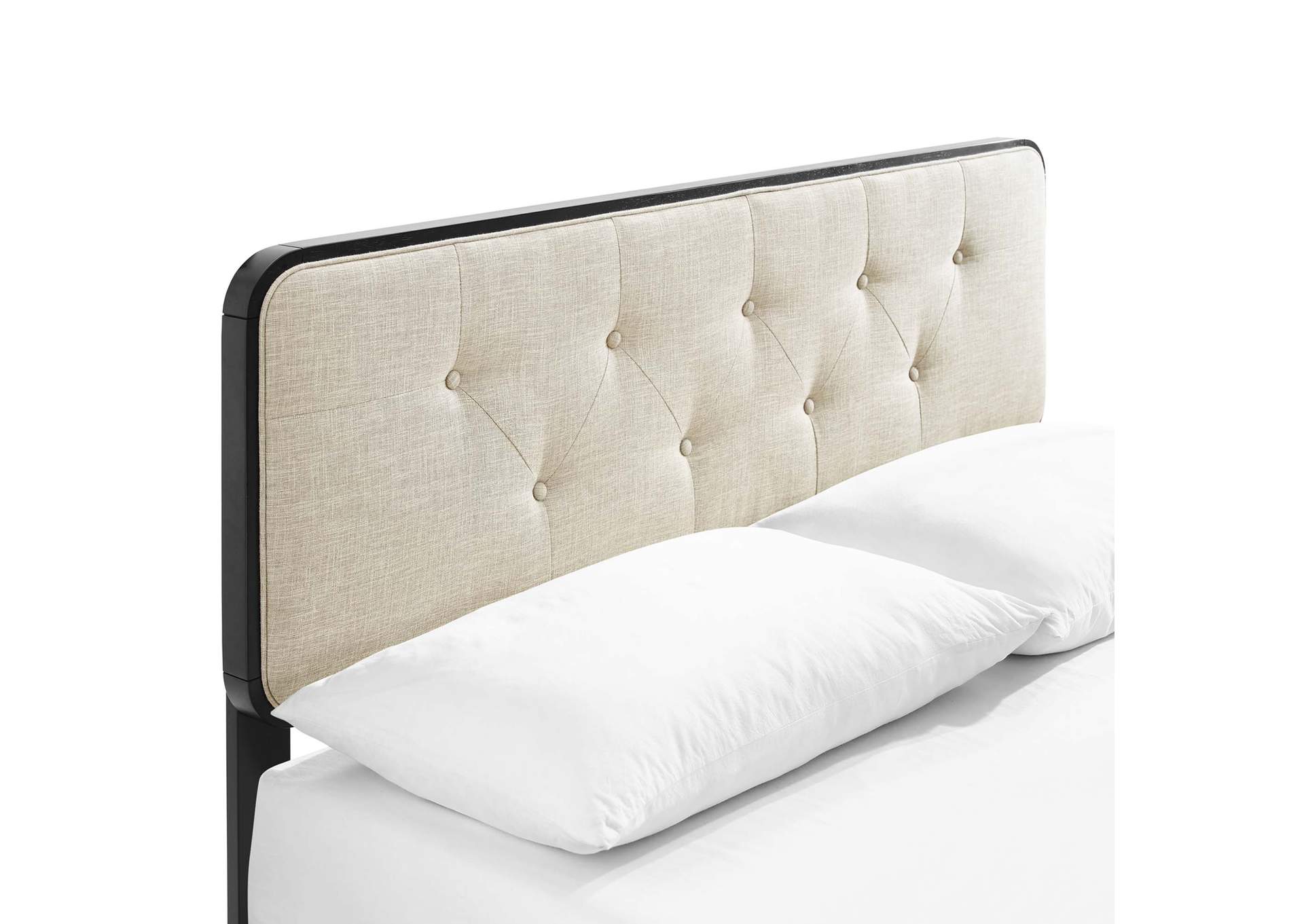 Black Beige Bridgette Queen Wood Platform Bed With Splayed Legs,Modway