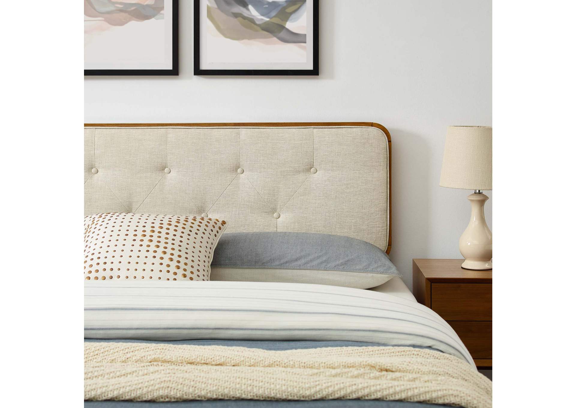 Walnut Beige Bridgette Queen Wood Platform Bed With Splayed Legs,Modway