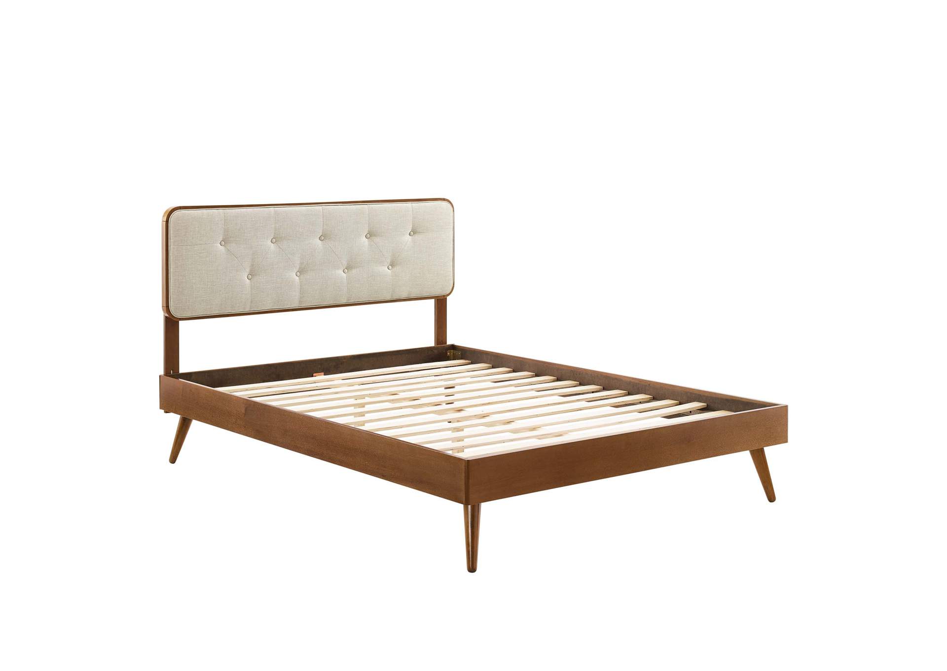 Walnut Beige Bridgette Queen Wood Platform Bed With Splayed Legs,Modway