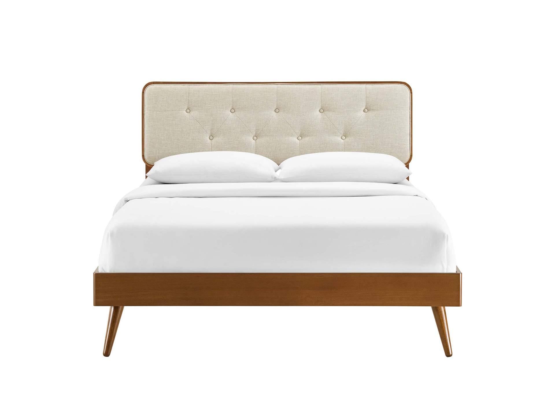Walnut Beige Bridgette Queen Wood Platform Bed With Splayed Legs,Modway