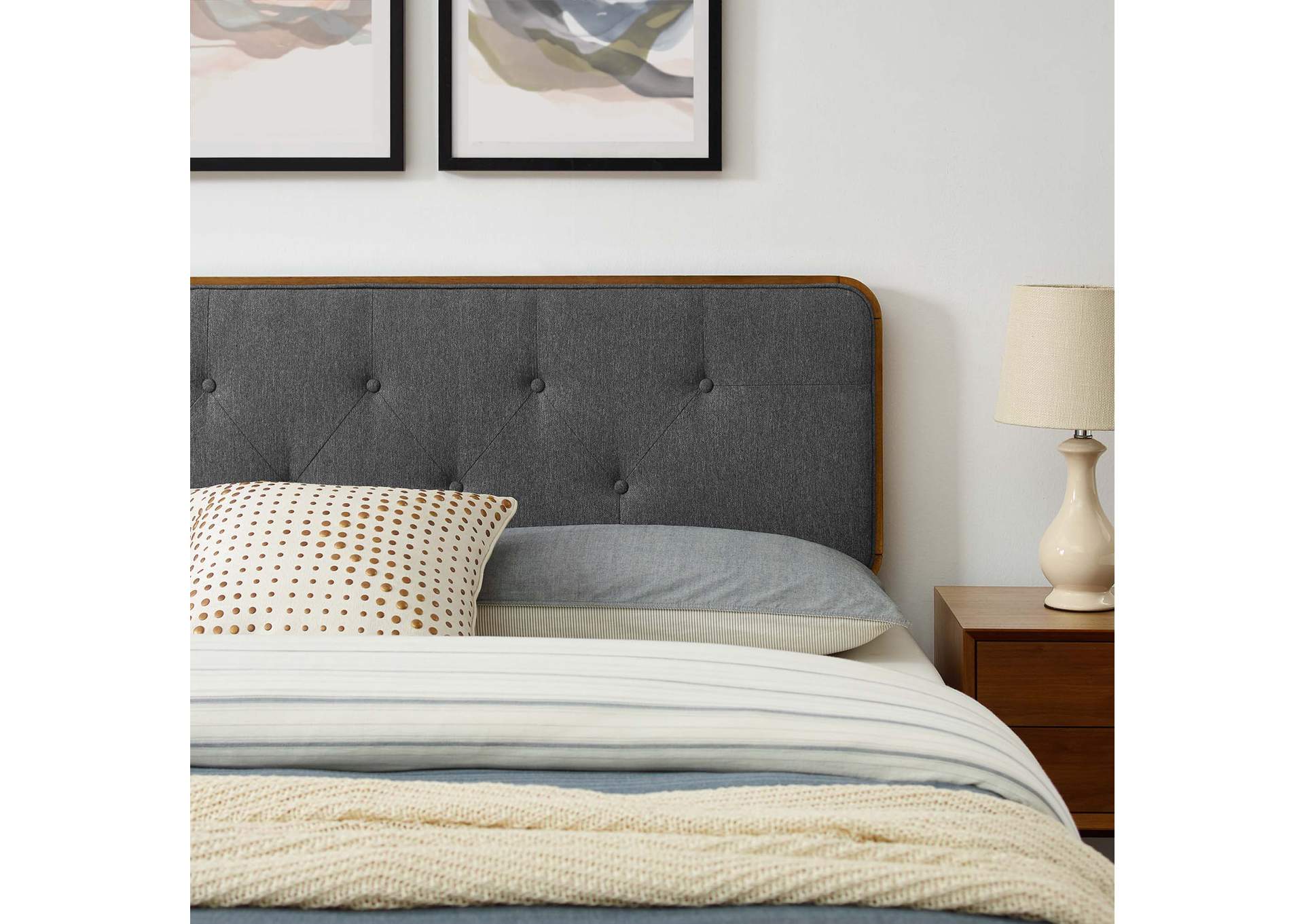 Walnut Charcoal Bridgette Queen Wood Platform Bed With Splayed Legs,Modway