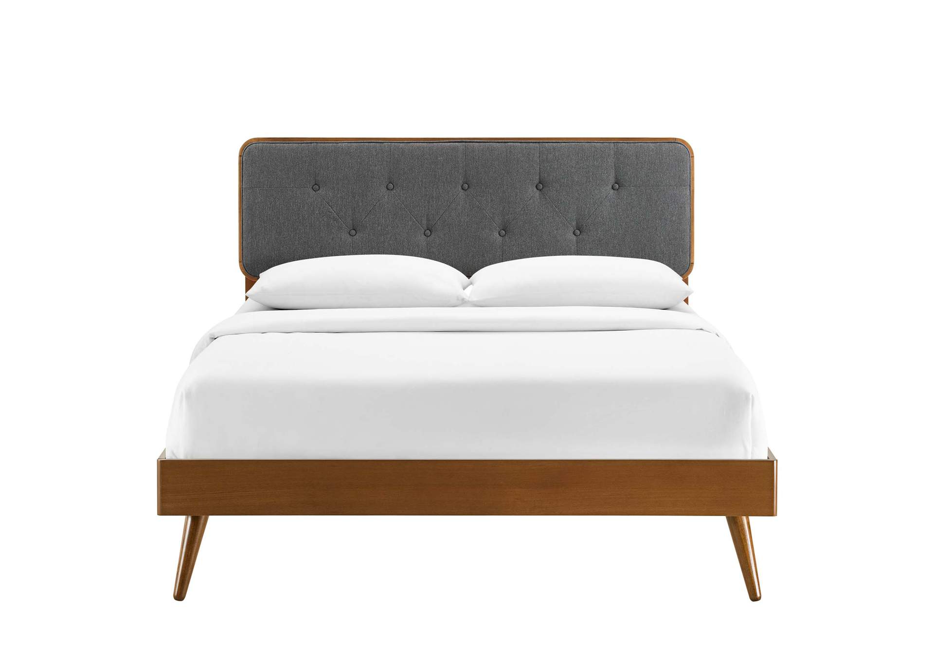 Walnut Charcoal Bridgette Queen Wood Platform Bed With Splayed Legs,Modway