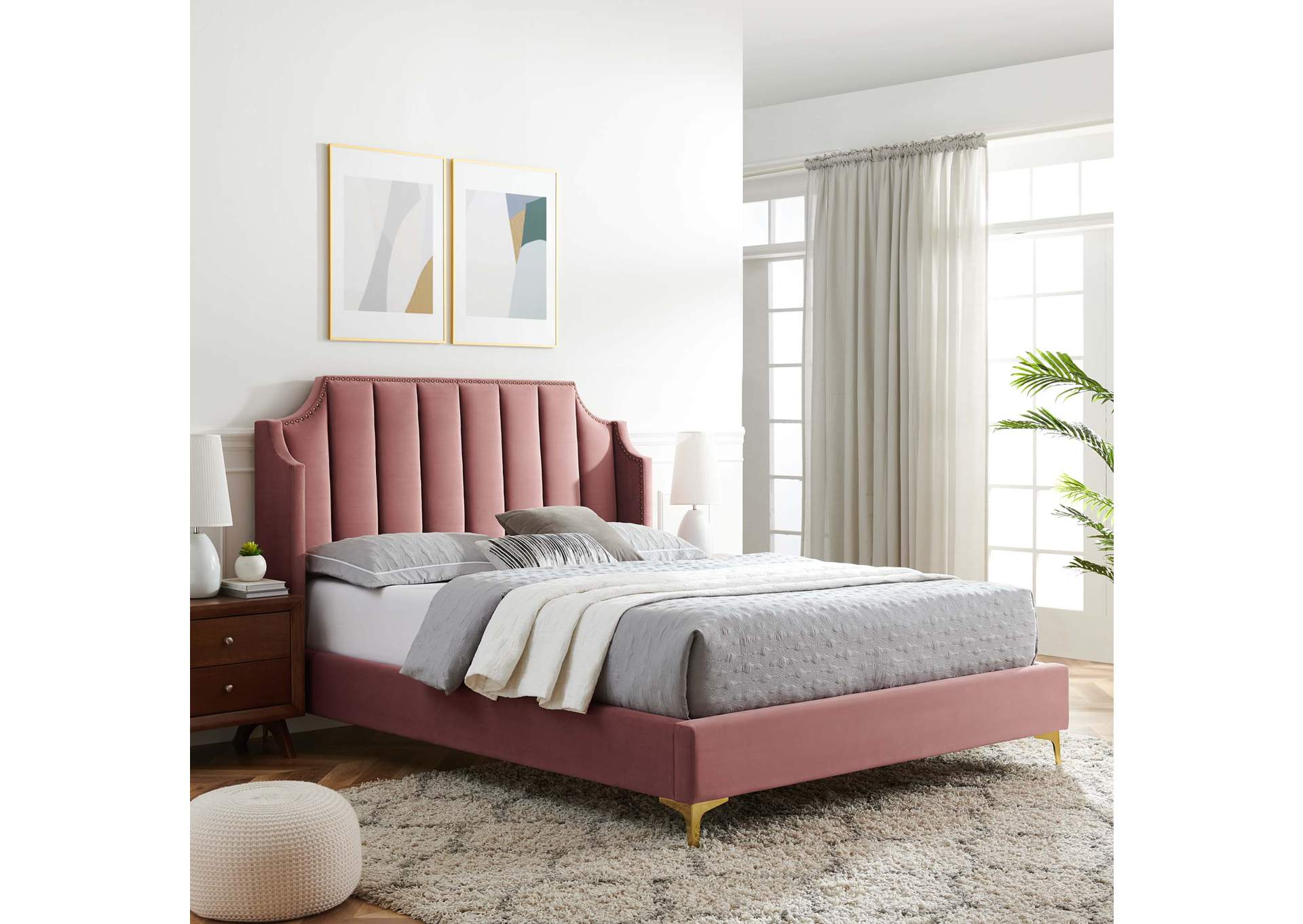 Daniella Performance Velvet Queen Platform Bed,Modway