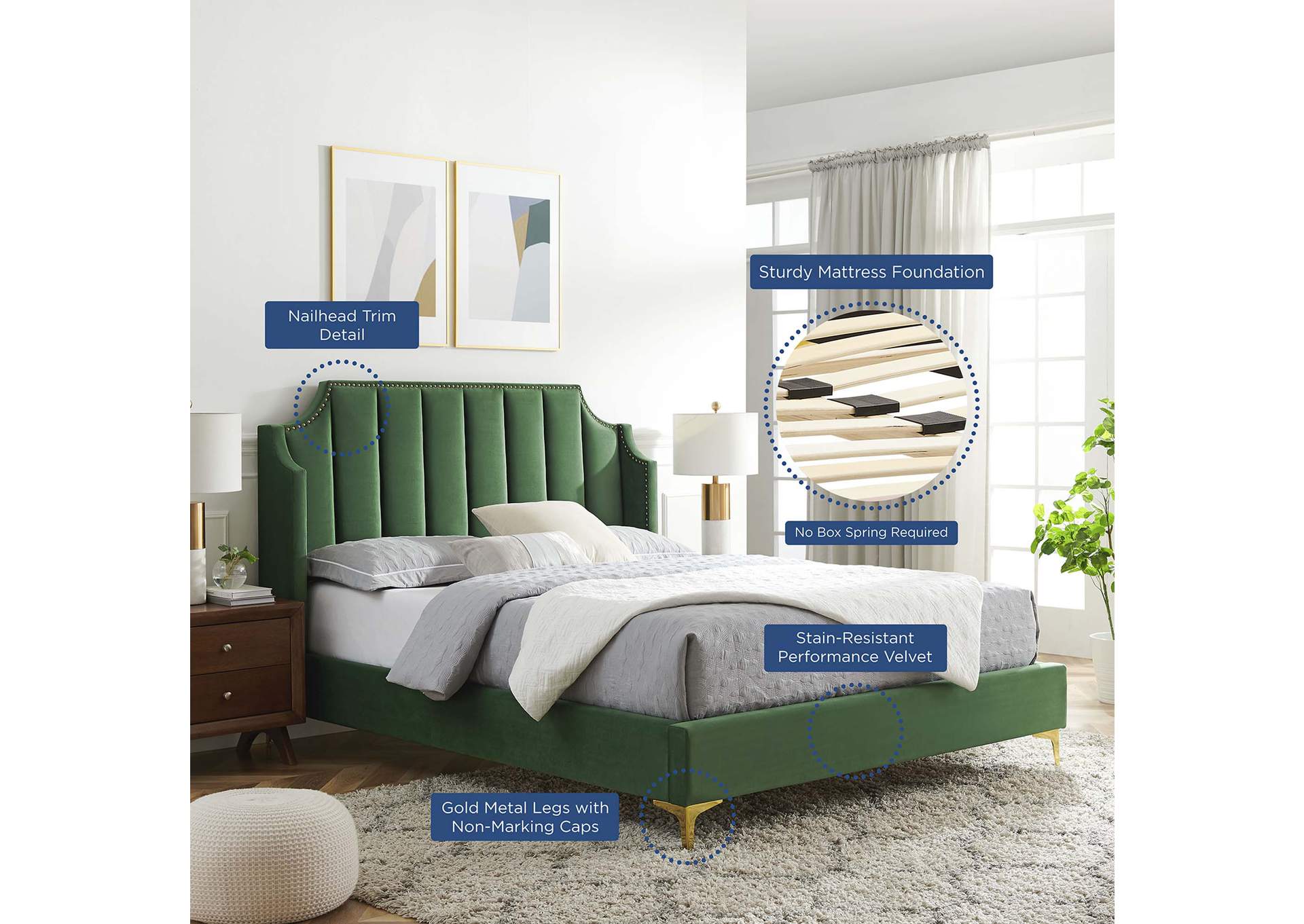 Daniella Performance Velvet Queen Platform Bed,Modway