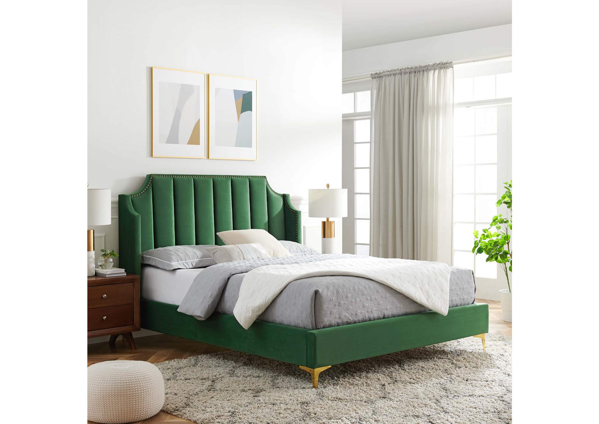 Daniella Performance Velvet Queen Platform Bed,Modway