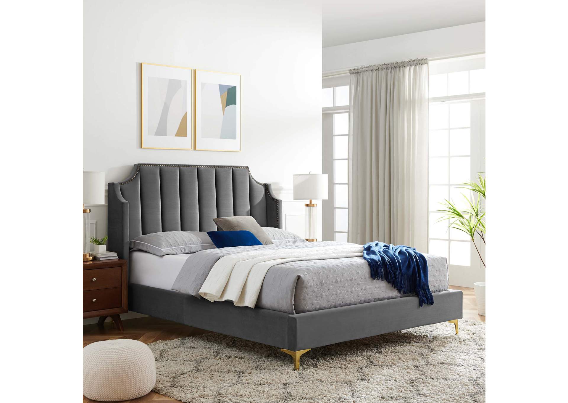 Daniella Performance Velvet Queen Platform Bed,Modway
