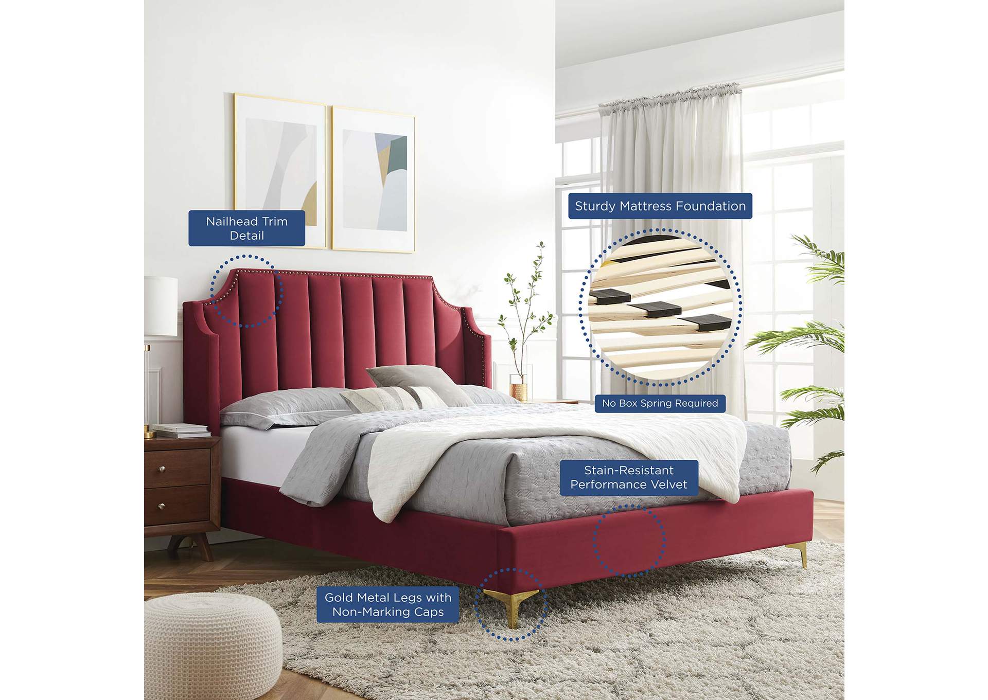 Daniella Performance Velvet Queen Platform Bed,Modway