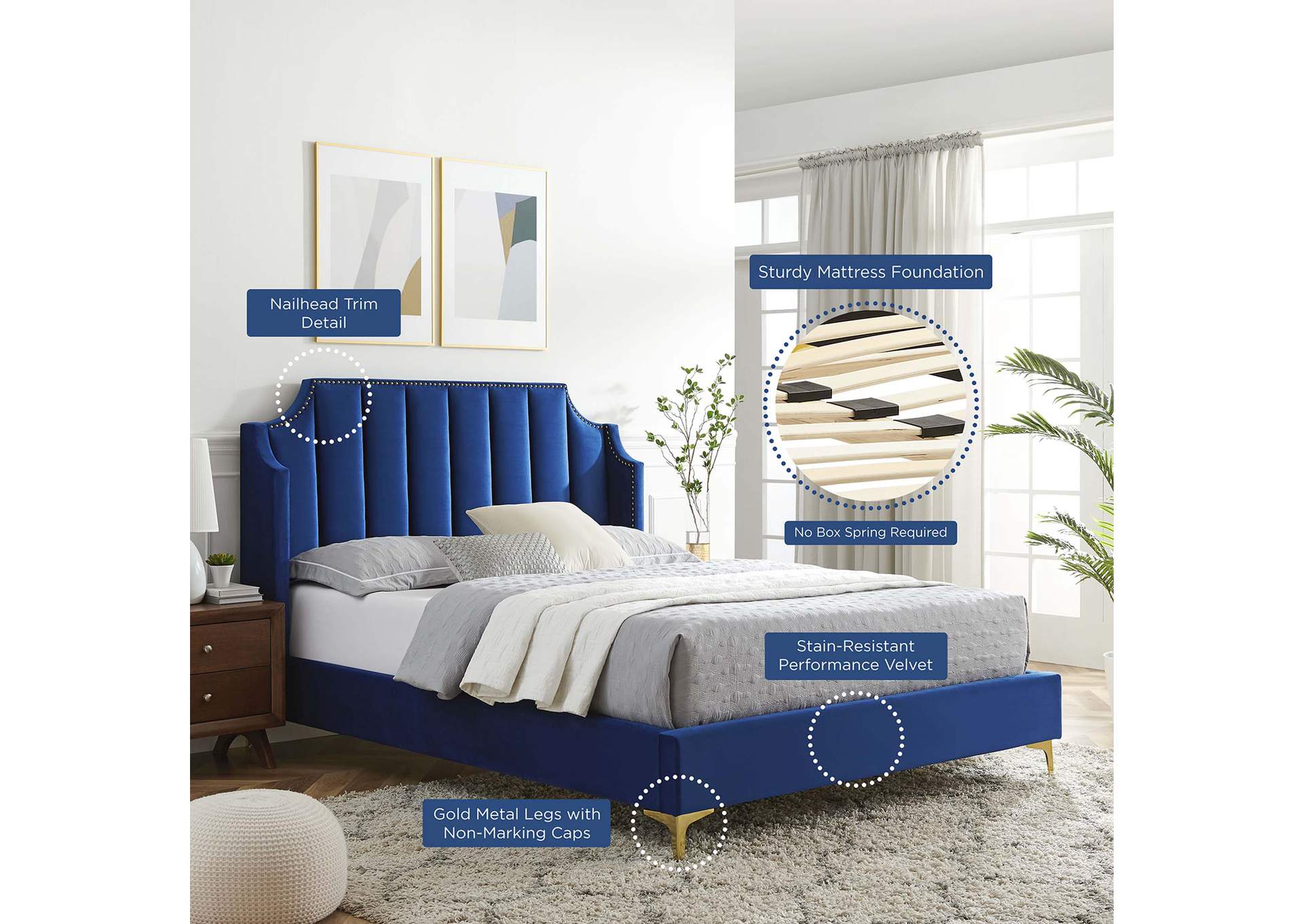 Daniella Performance Velvet Queen Platform Bed,Modway
