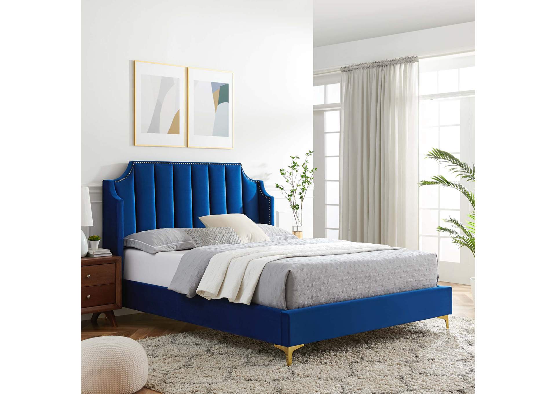 Daniella Performance Velvet Queen Platform Bed,Modway