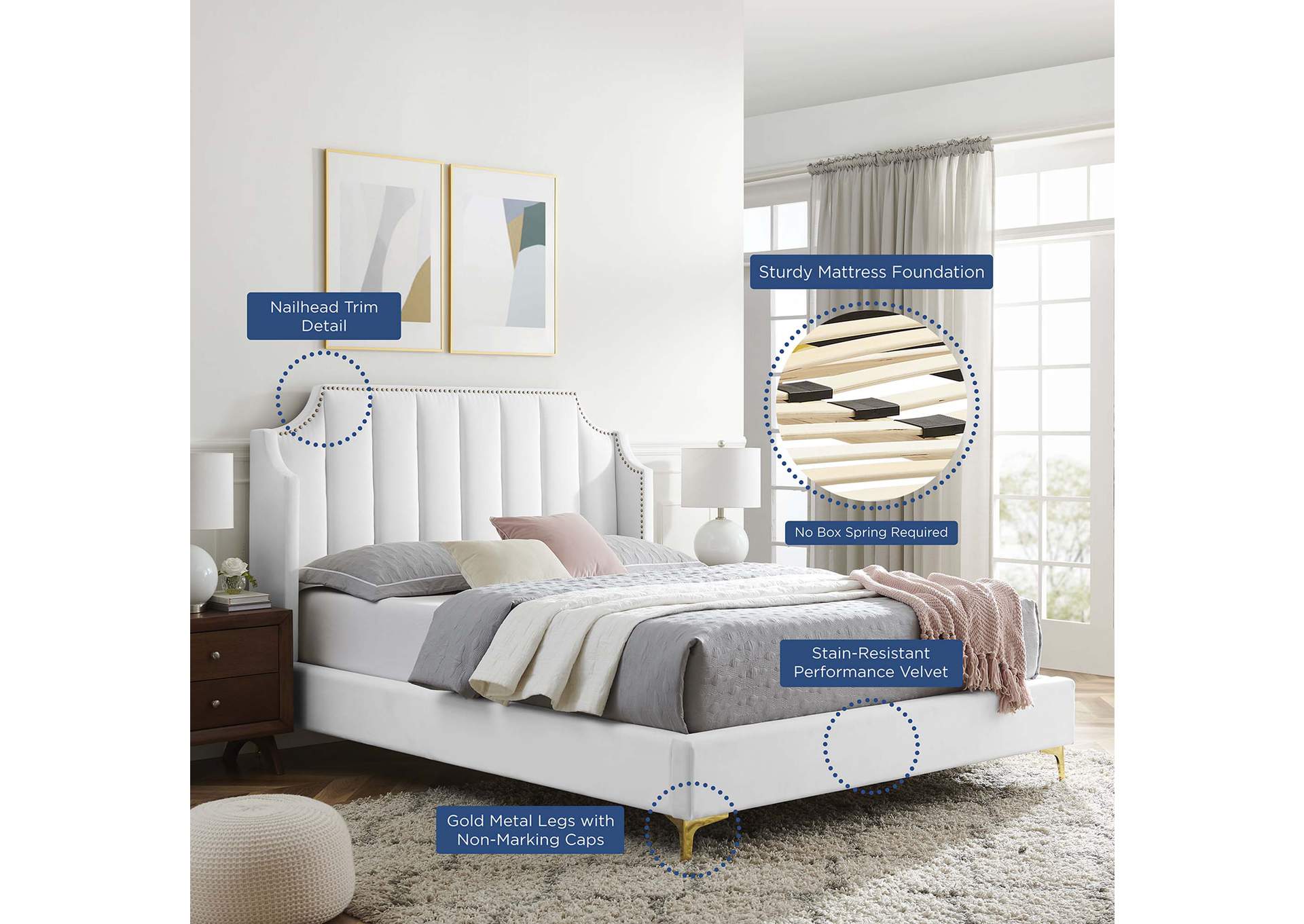 Daniella Performance Velvet Queen Platform Bed,Modway