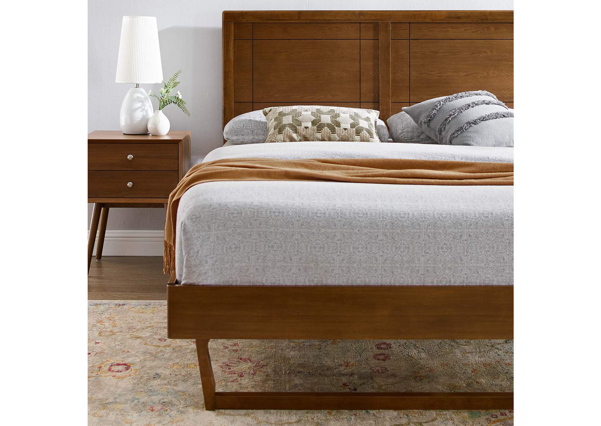 Walnut Marlee Twin Wood Platform Bed With Angular Frame,Modway