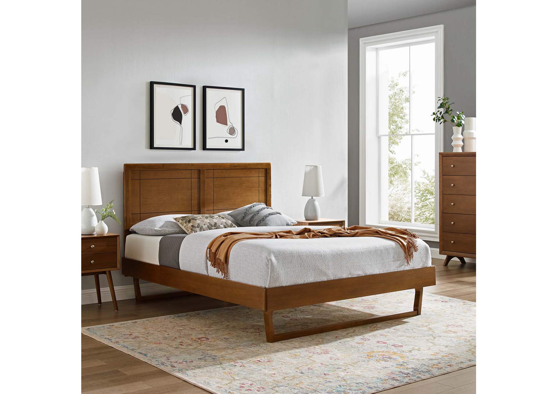 Walnut Marlee Twin Wood Platform Bed With Angular Frame,Modway