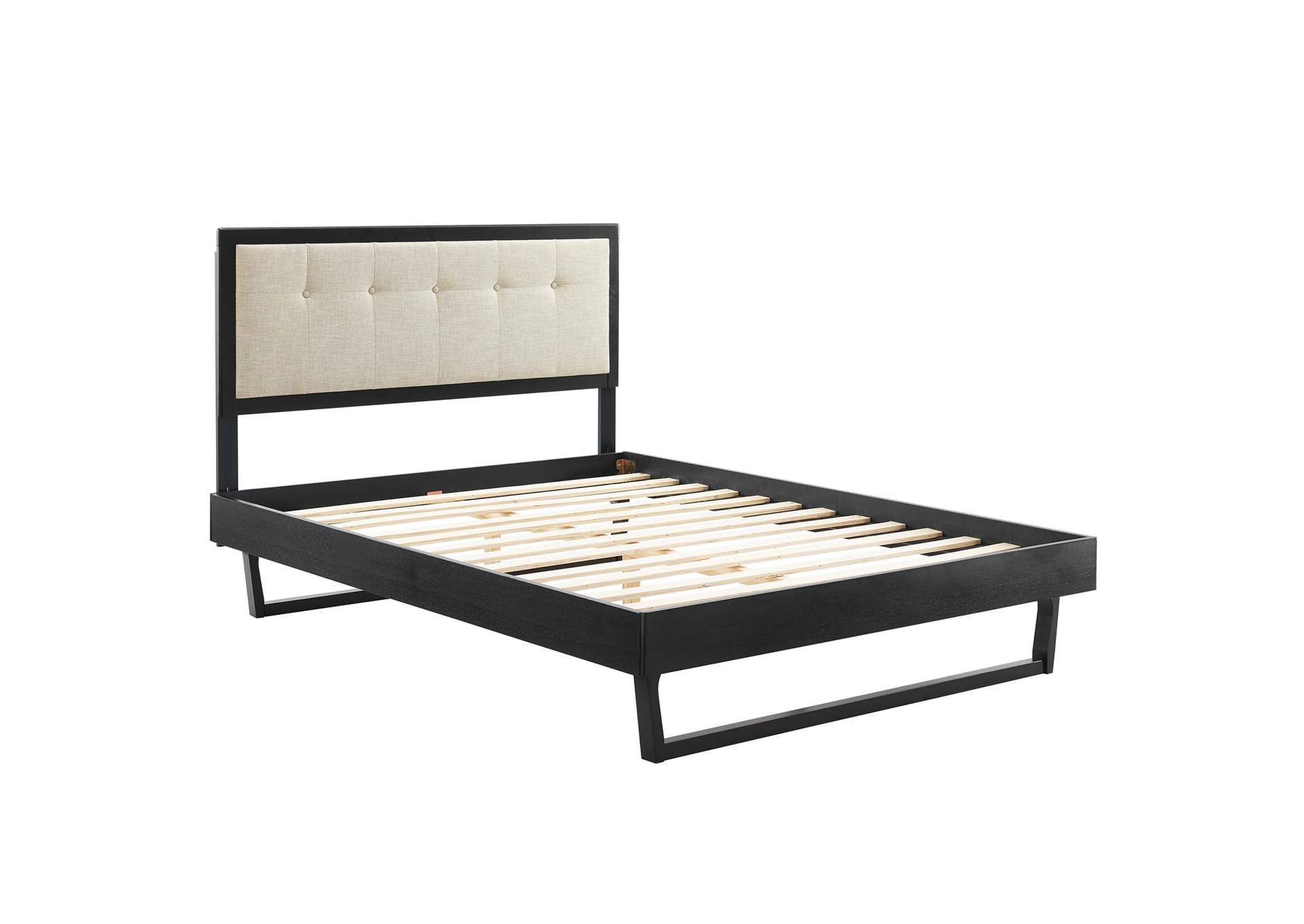 Black Beige Willow King Wood Platform Bed With Angular Frame,Modway