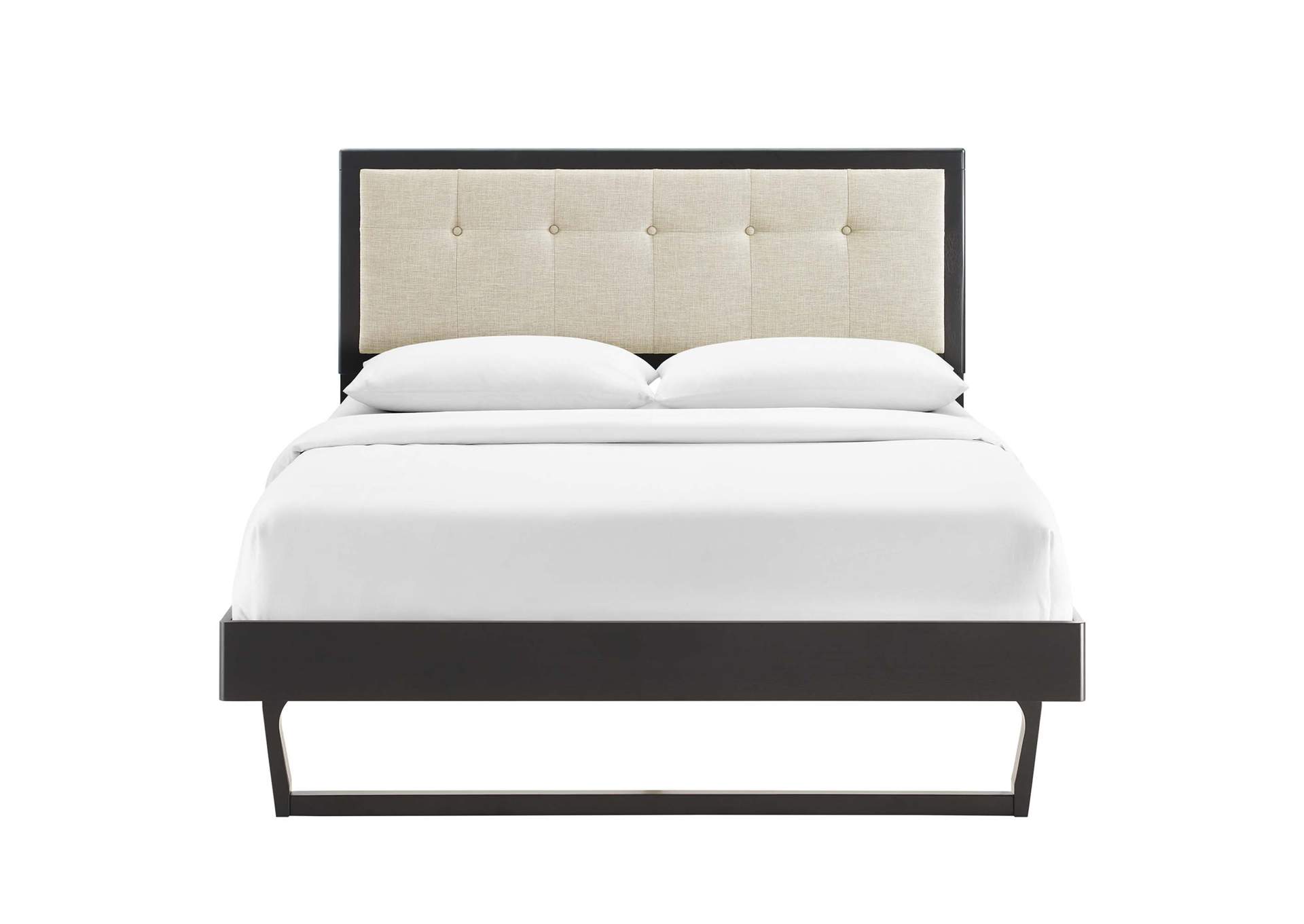 Black Beige Willow King Wood Platform Bed With Angular Frame,Modway