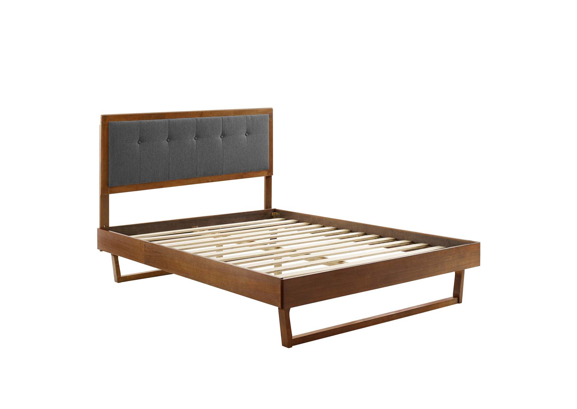 Walnut Charcoal Willow King Wood Platform Bed With Angular Frame,Modway