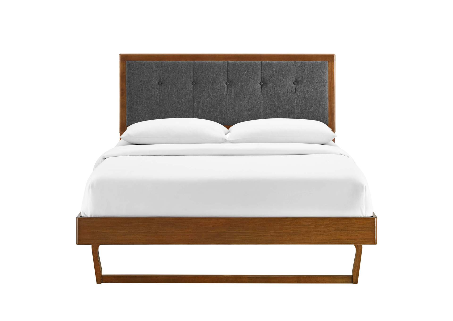 Walnut Charcoal Willow King Wood Platform Bed With Angular Frame,Modway