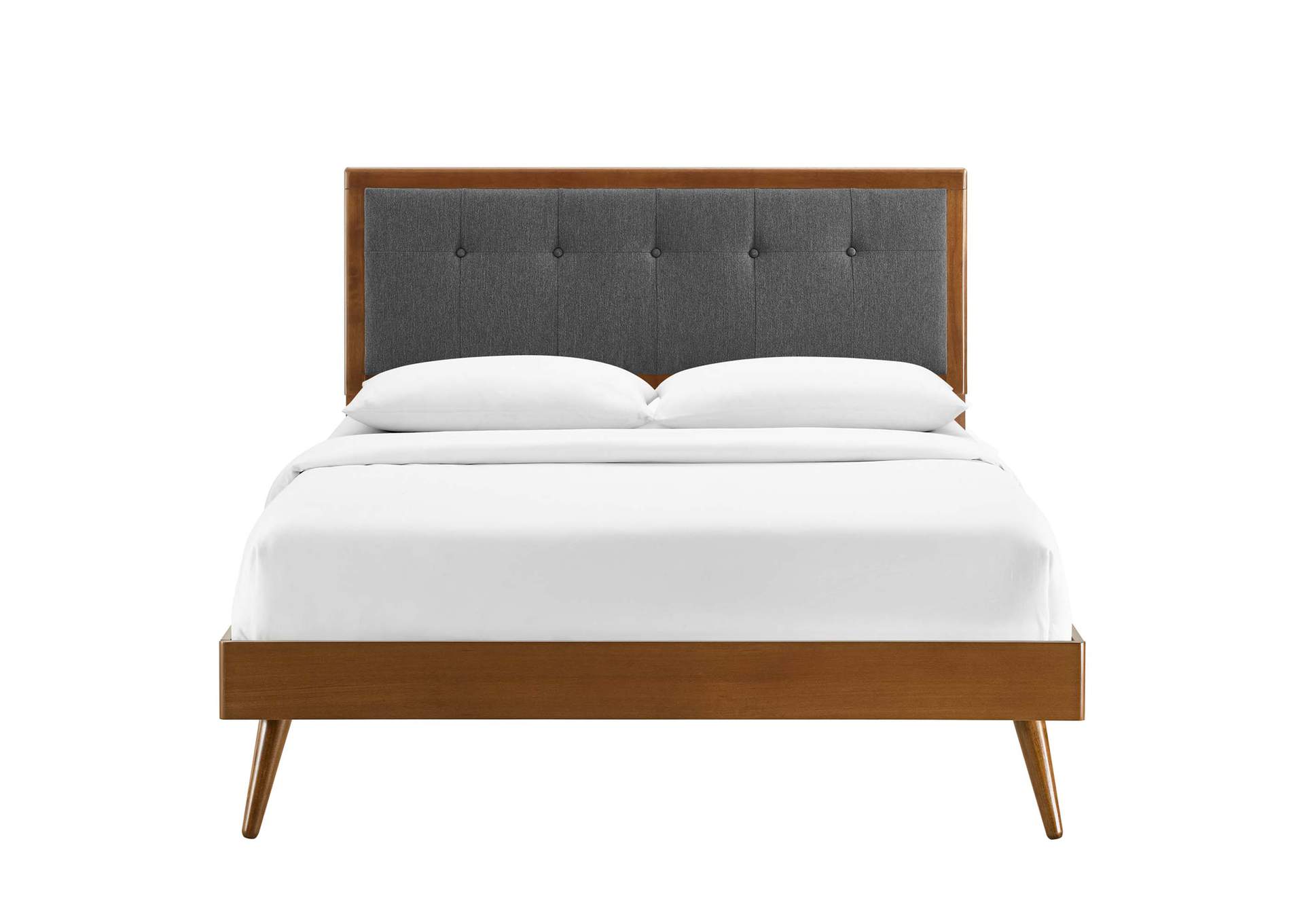 Walnut Charcoal Willow King Wood Platform Bed With Splayed Legs,Modway