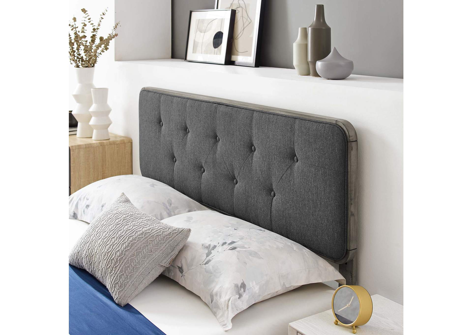 Gray Charcoal Bridgette King Wood Platform Bed With Angular Frame,Modway