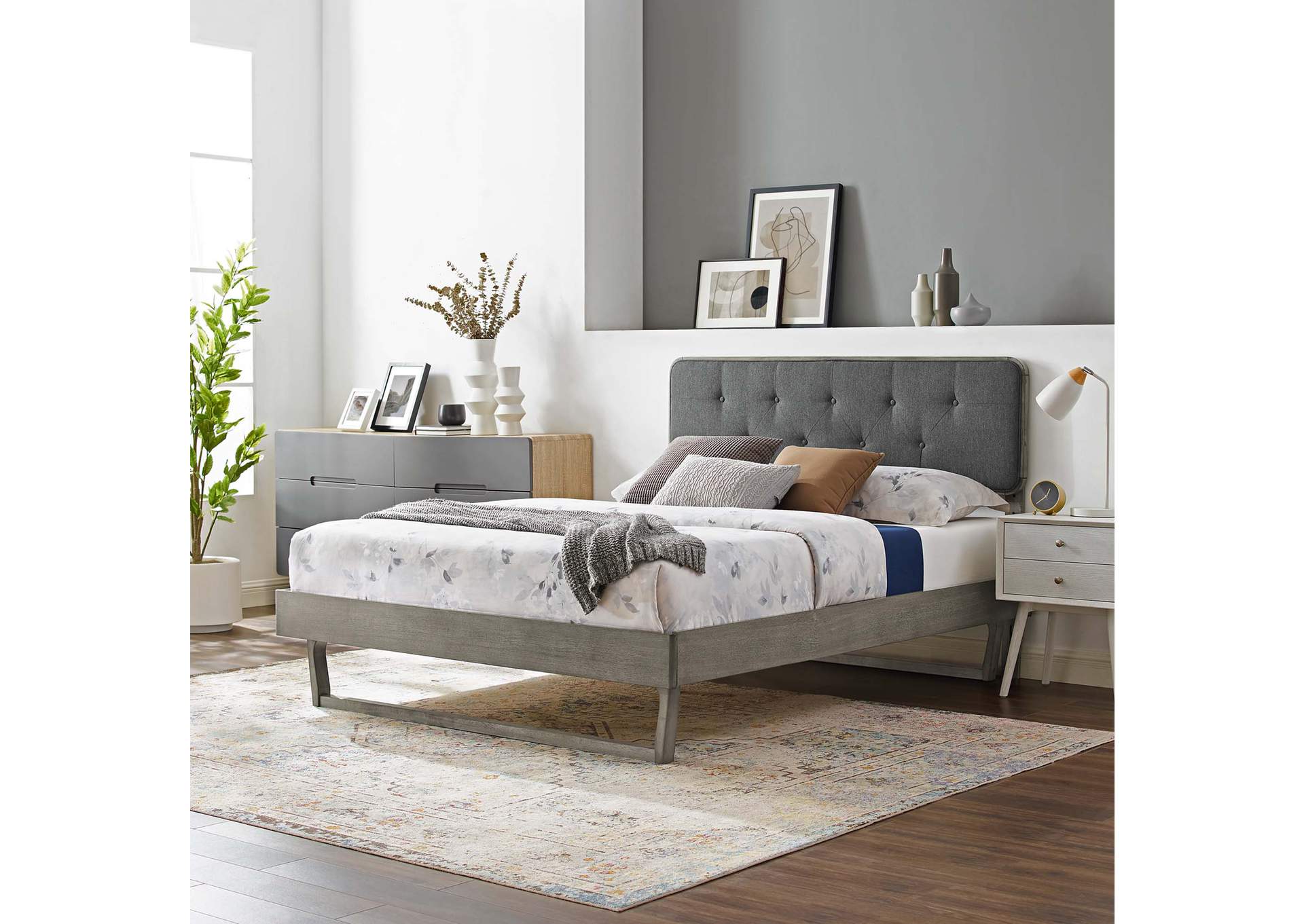 Gray Charcoal Bridgette King Wood Platform Bed With Angular Frame,Modway