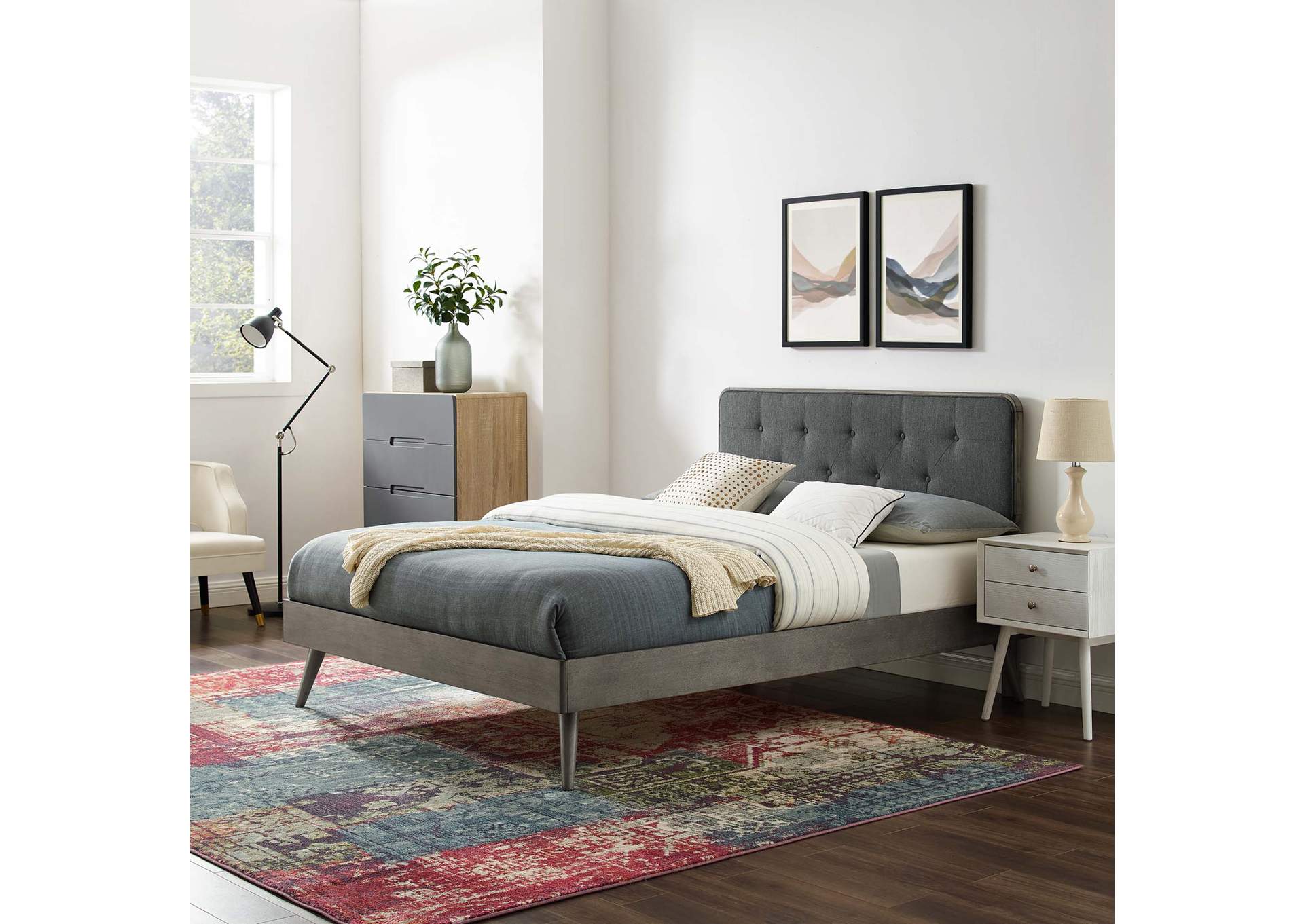 Gray Charcoal Bridgette King Wood Platform Bed With Splayed Legs,Modway