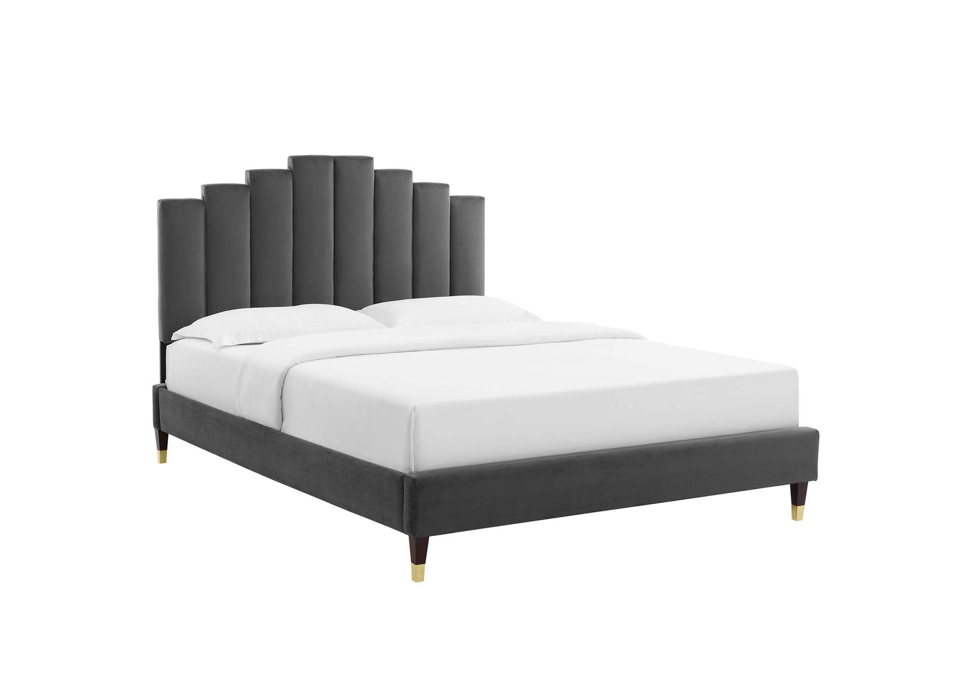 Charcoal Elise Queen Performance Velvet Platform Bed,Modway