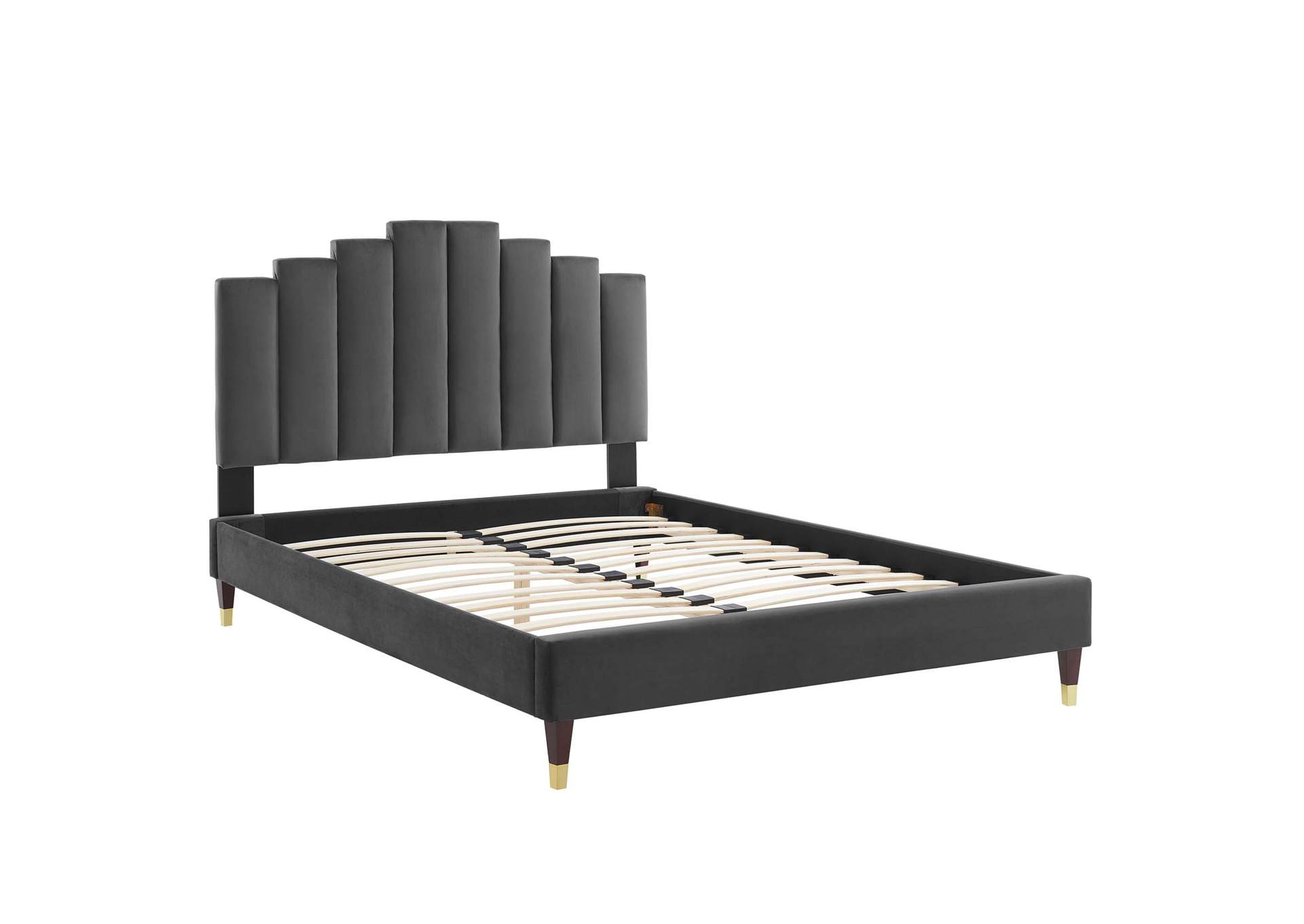 Charcoal Elise Queen Performance Velvet Platform Bed,Modway