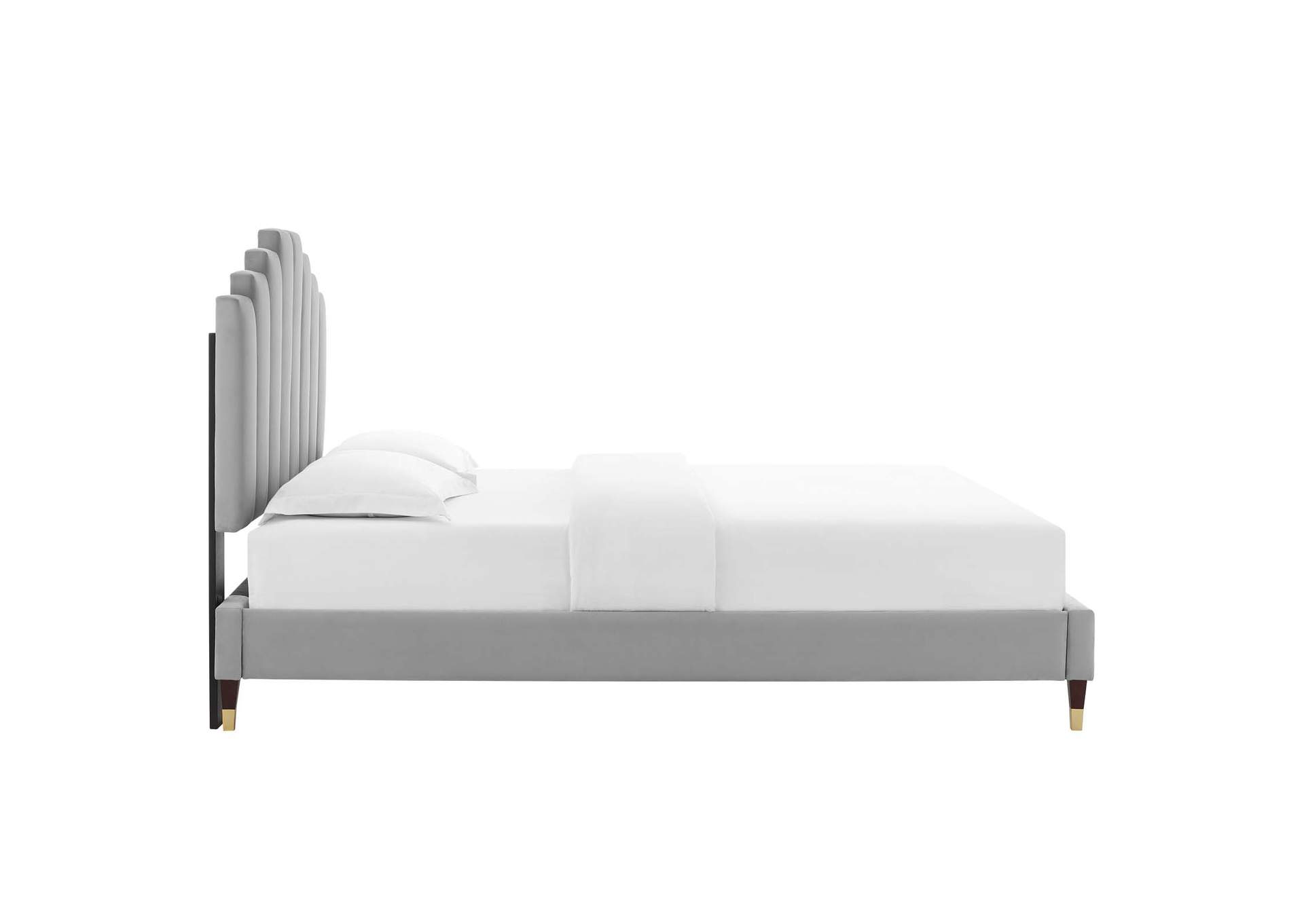 Light Gray Elise Queen Performance Velvet Platform Bed,Modway