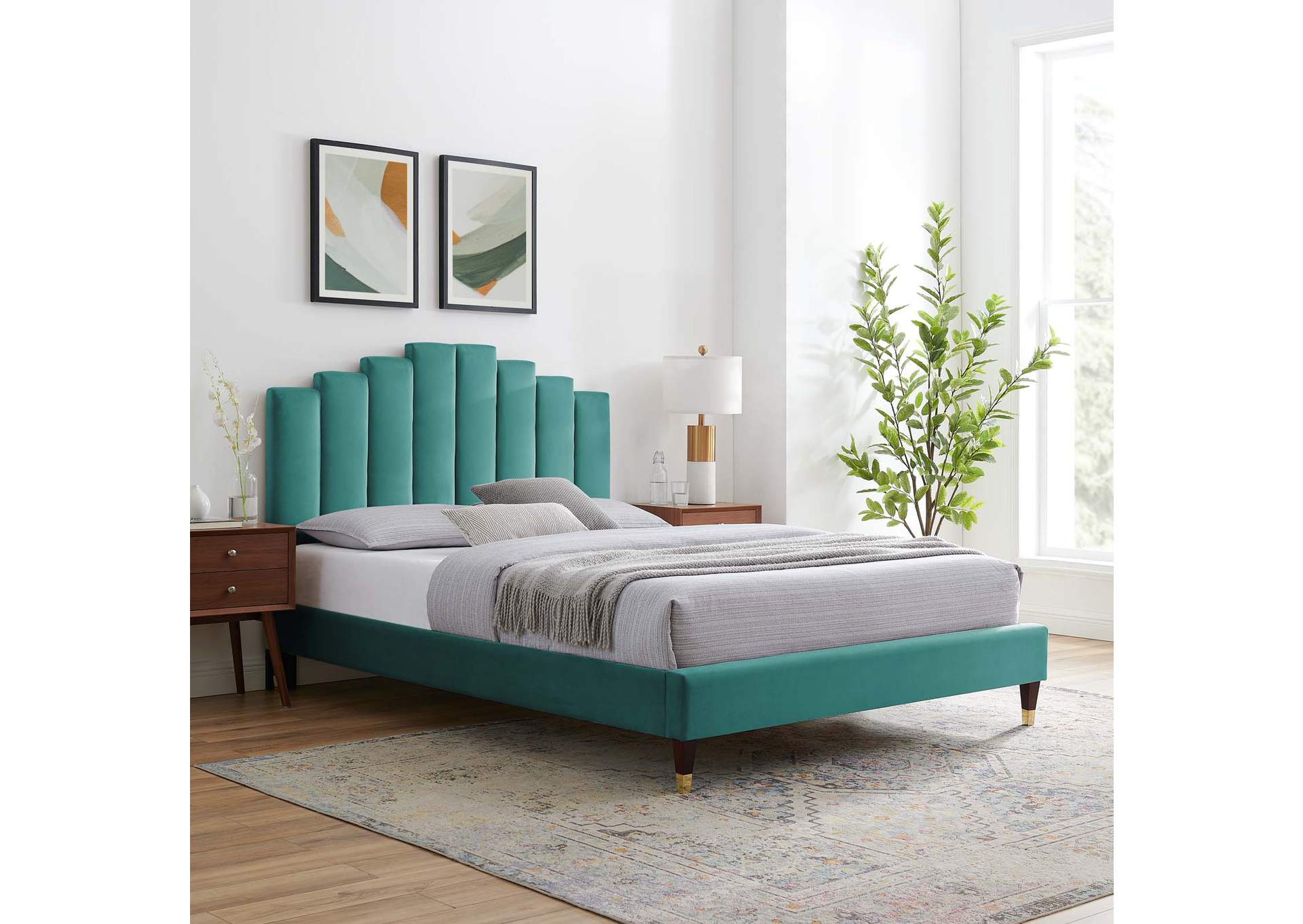 Teal Elise Queen Performance Velvet Platform Bed,Modway