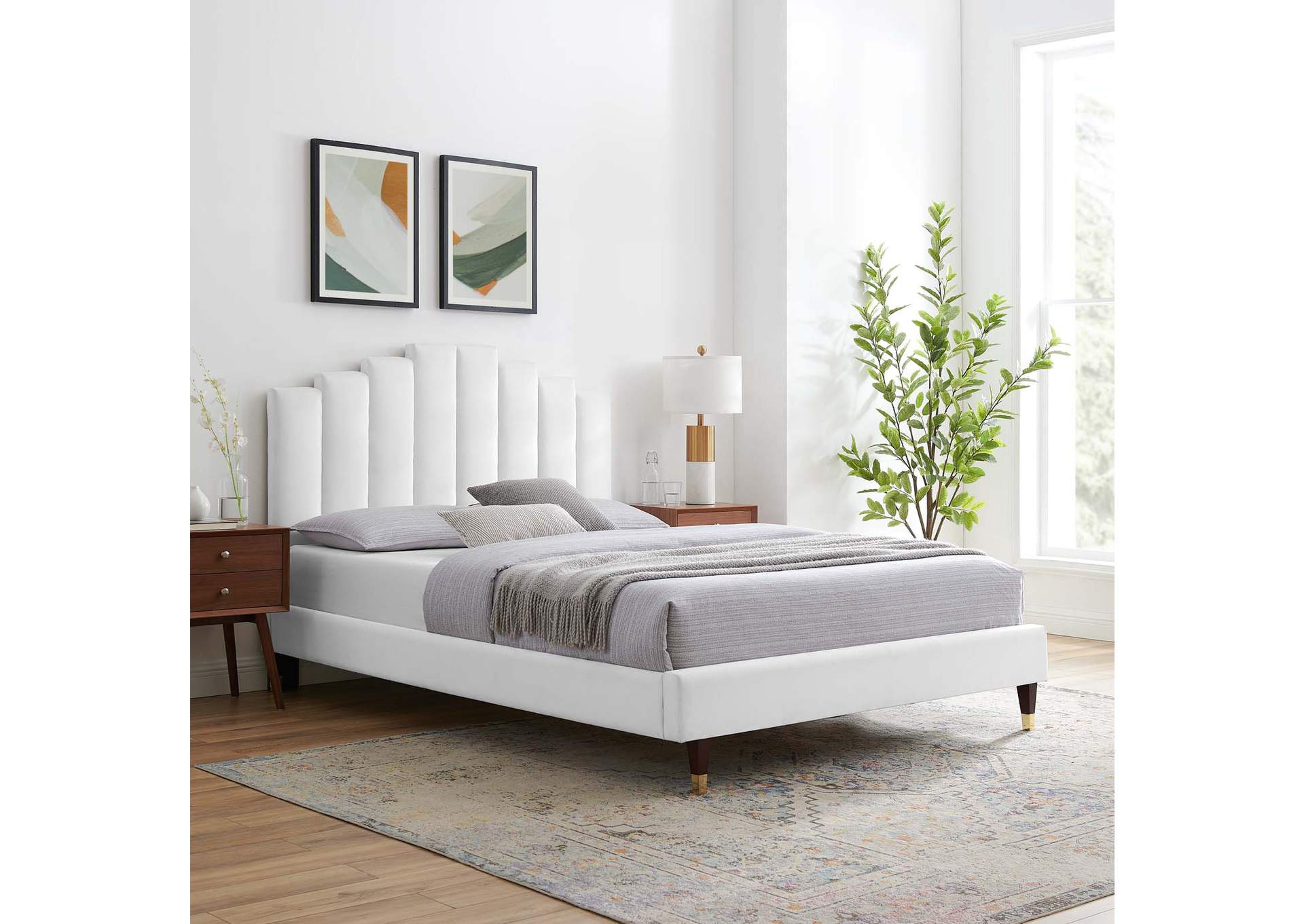 White Elise Queen Performance Velvet Platform Bed,Modway